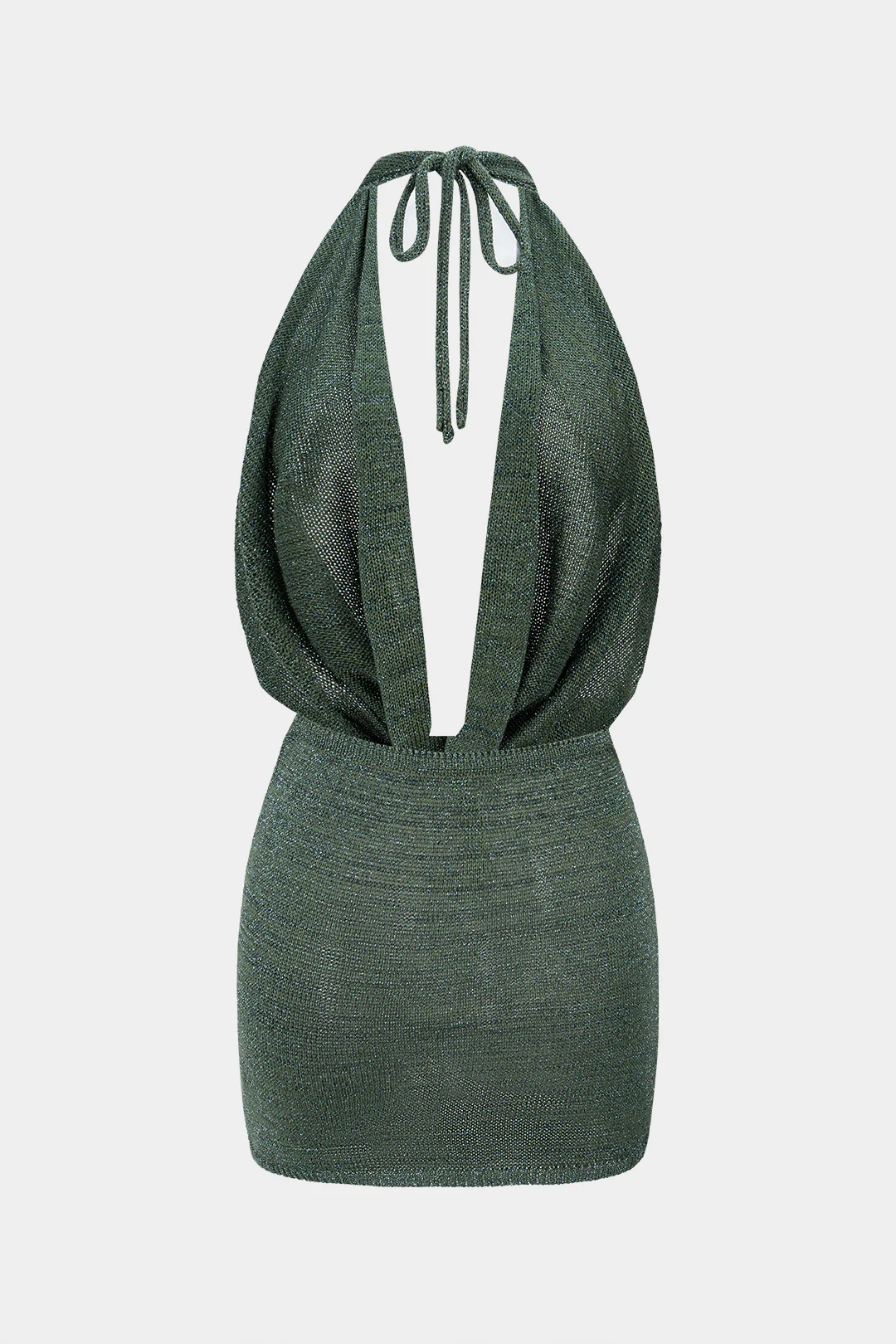 Halter Draped Cowl Neck Tie Back Dress - Image 3