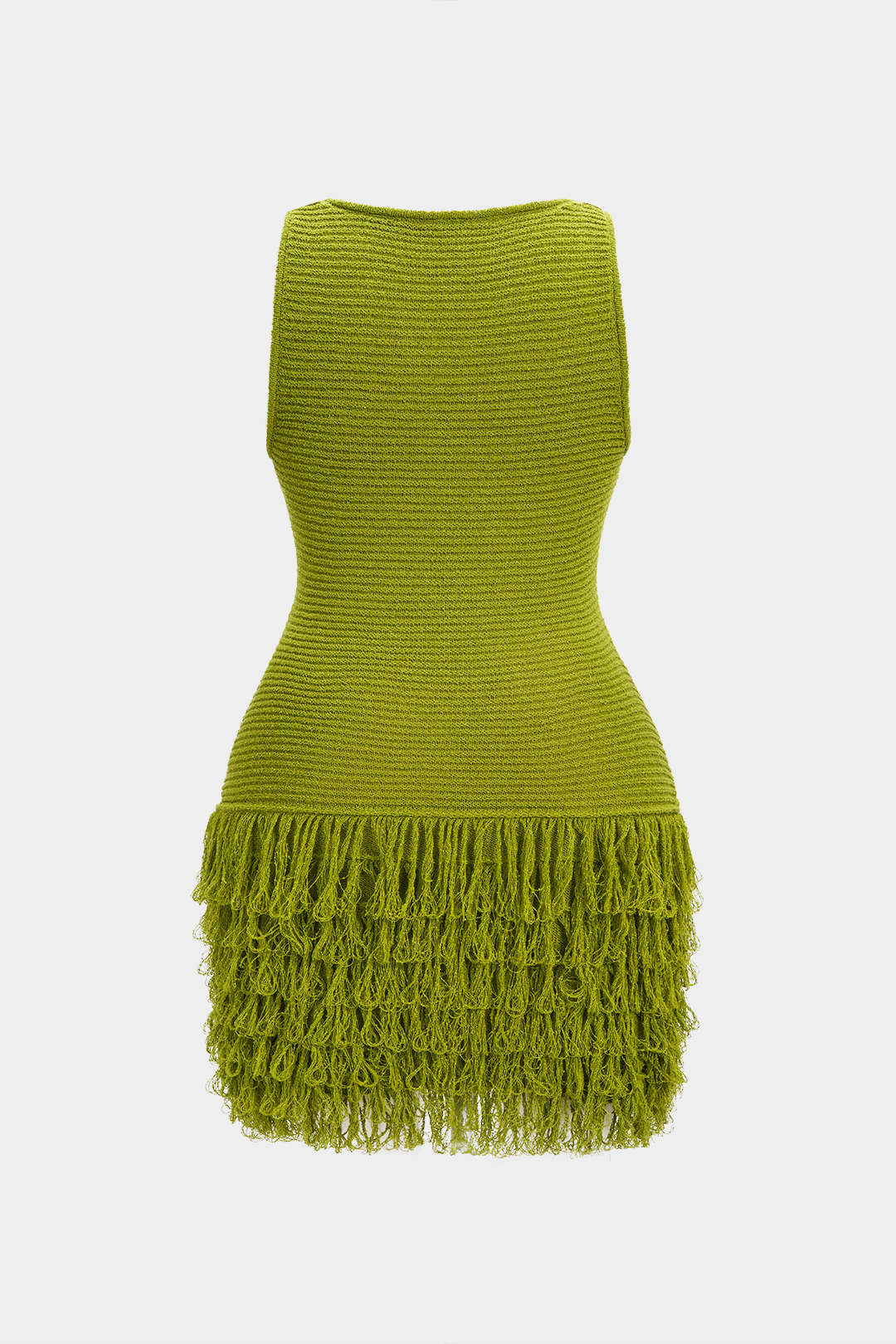Plus Size Knit Square Neck Fringe Sleeveless Dress - Image 2