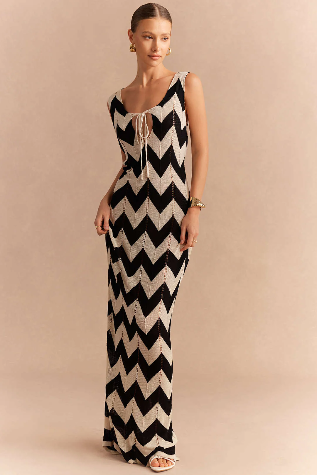 Knit Contrast Tie-Up Sleeveless Dress - Image 4