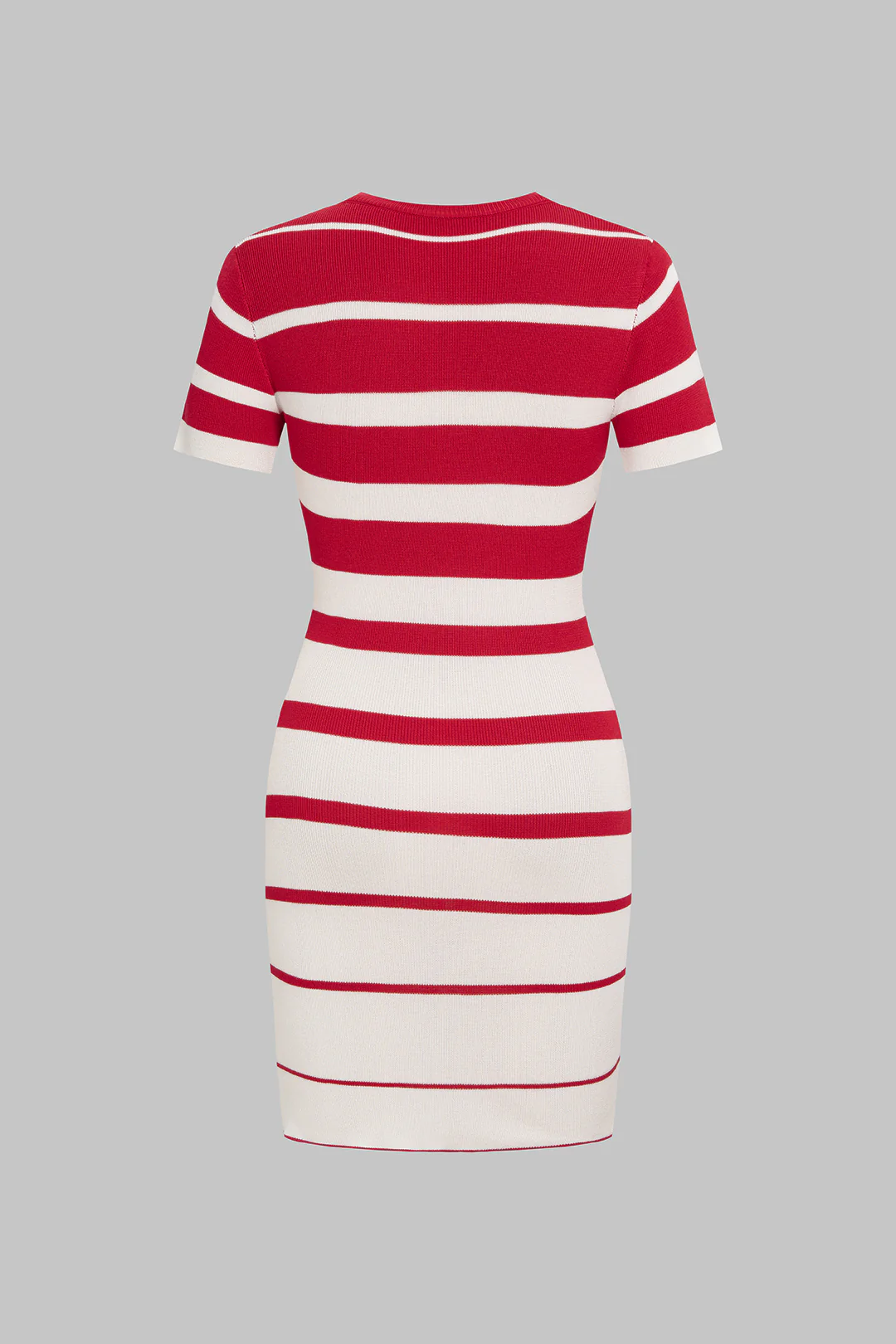 Knit Contrast Striped Round Neck Short Sleeve Dress - Image 2