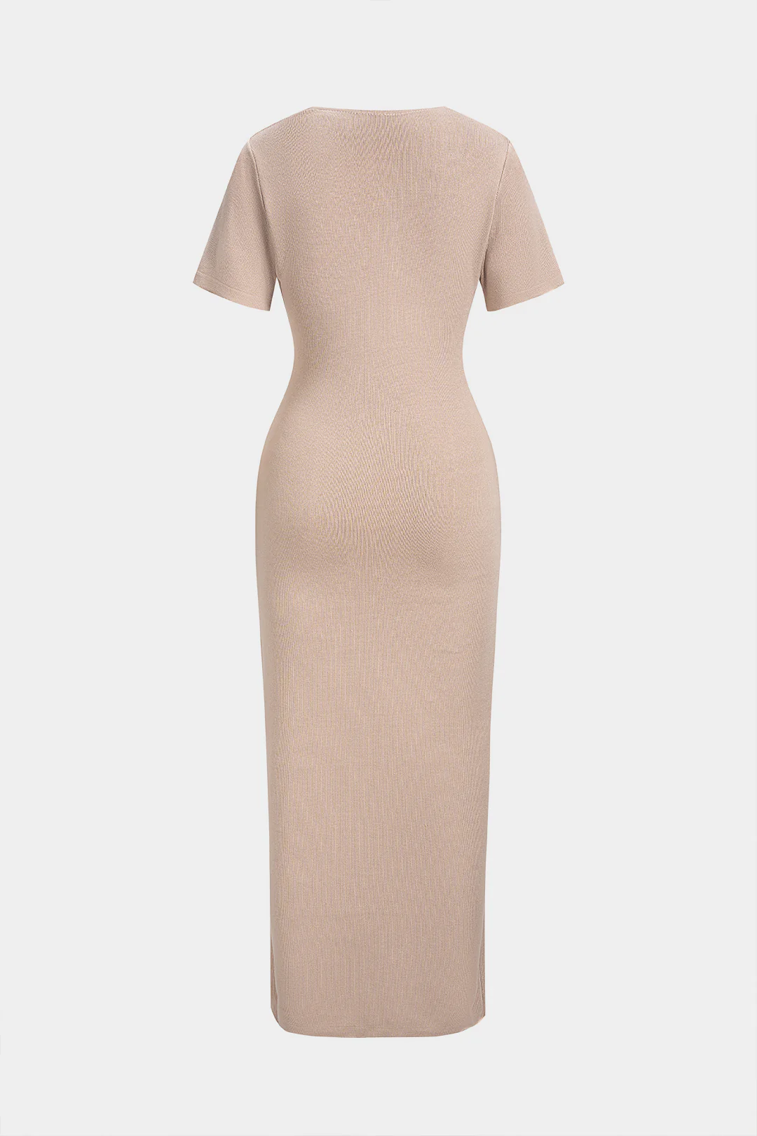 Knit V-Neck Metallic Button Short Sleeve Dress - Image 2