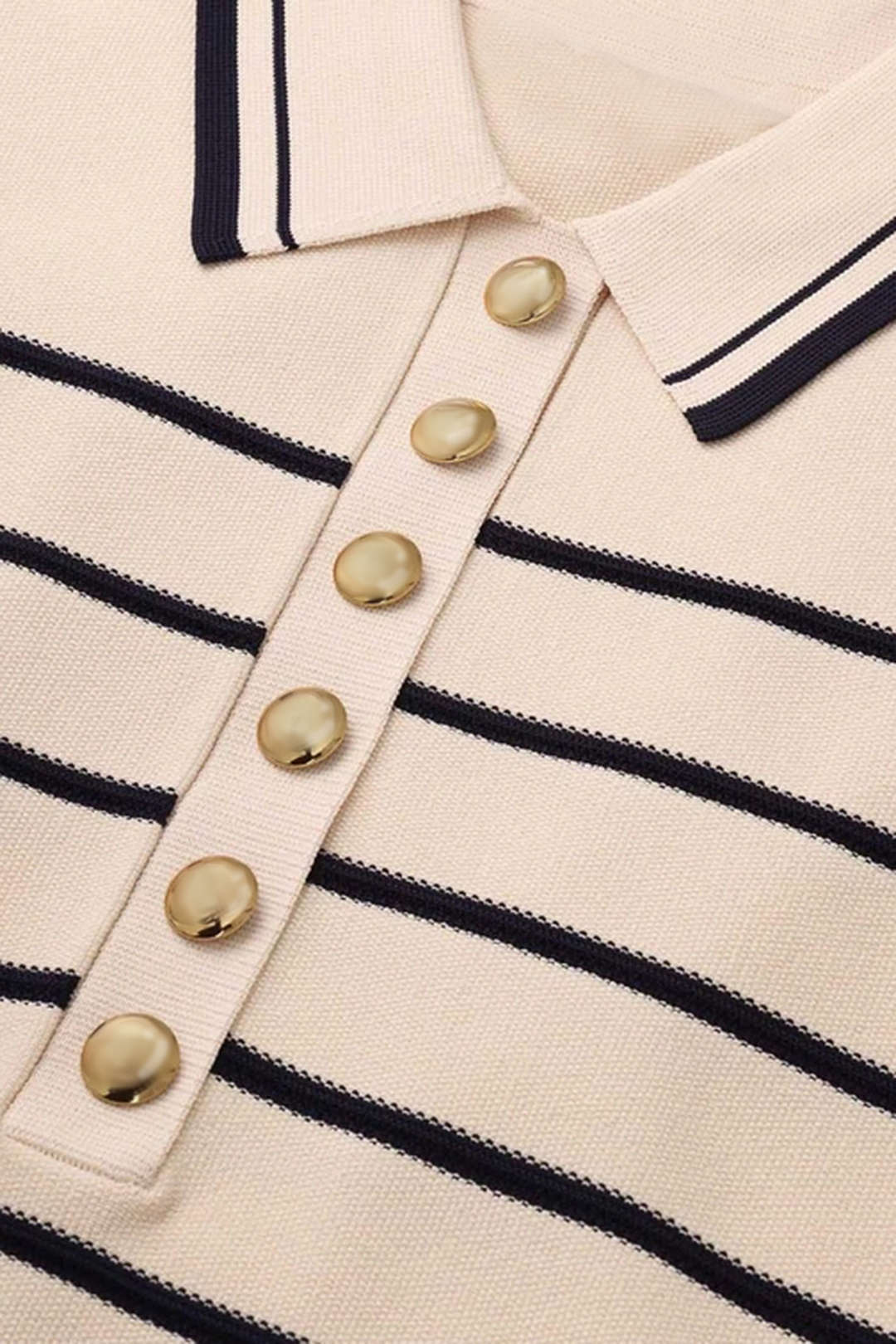 Knit Contrast Striped Button Short Sleeve Dress - Image 2