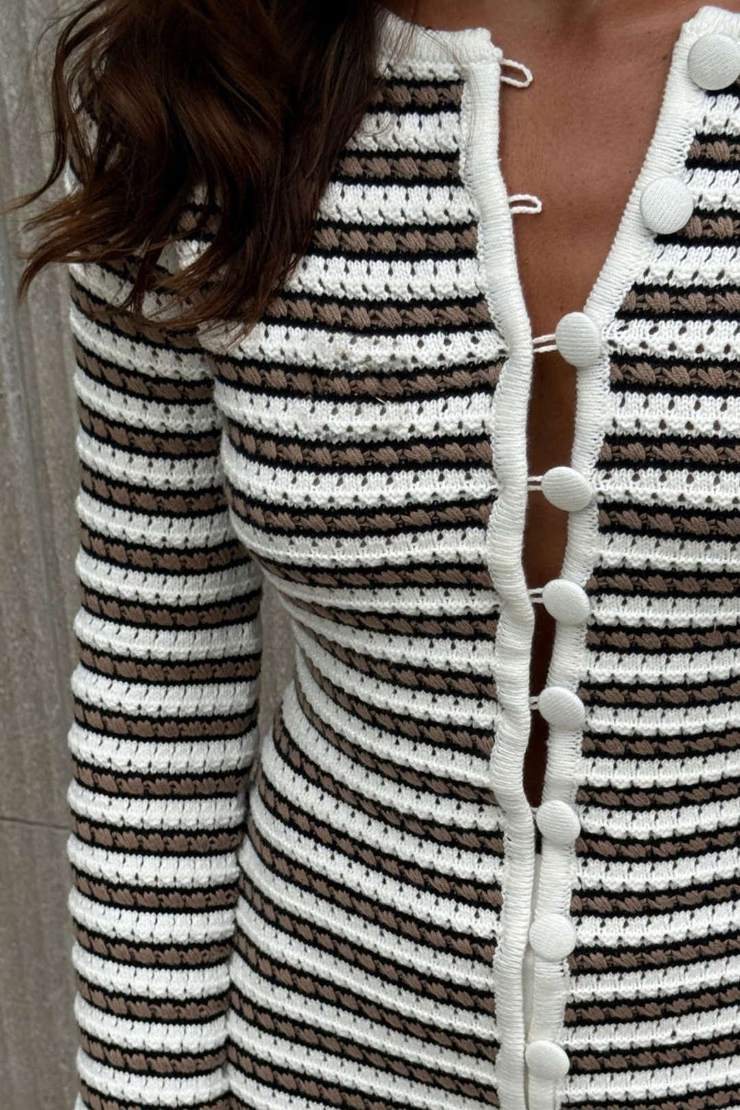 Knit Round Neck Button Long Sleeve Dress - Image 3