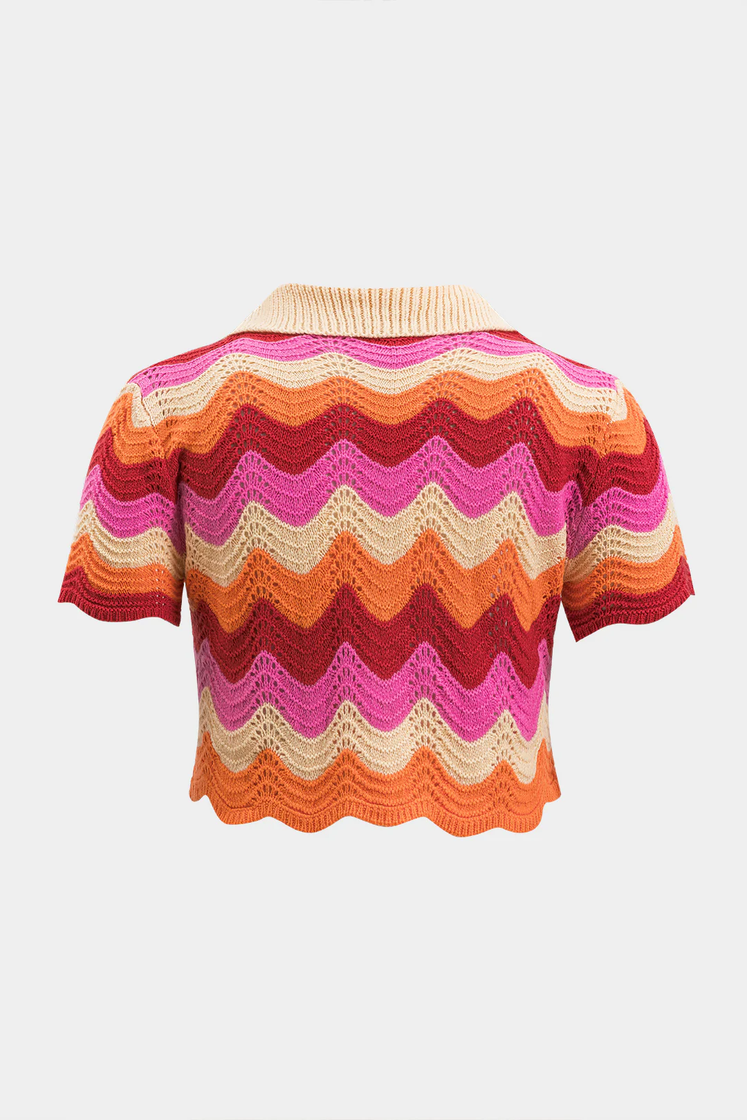 Plus Size Contrast Knit Cut Out Button Short-Sleeve Top - Image 2