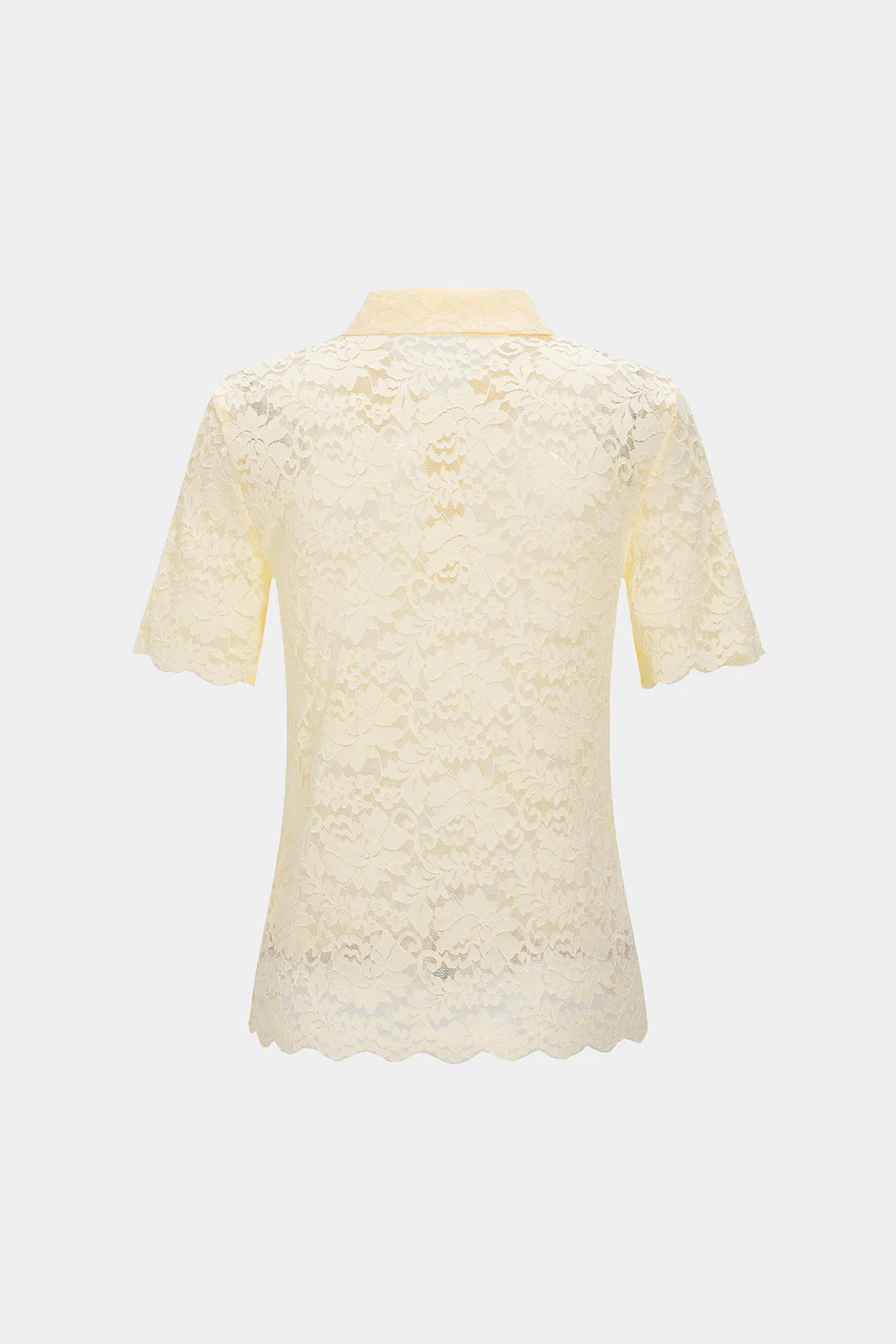 Knit Patchwork Floral Lace Polo Collar Short-Sleeve Top - Image 2