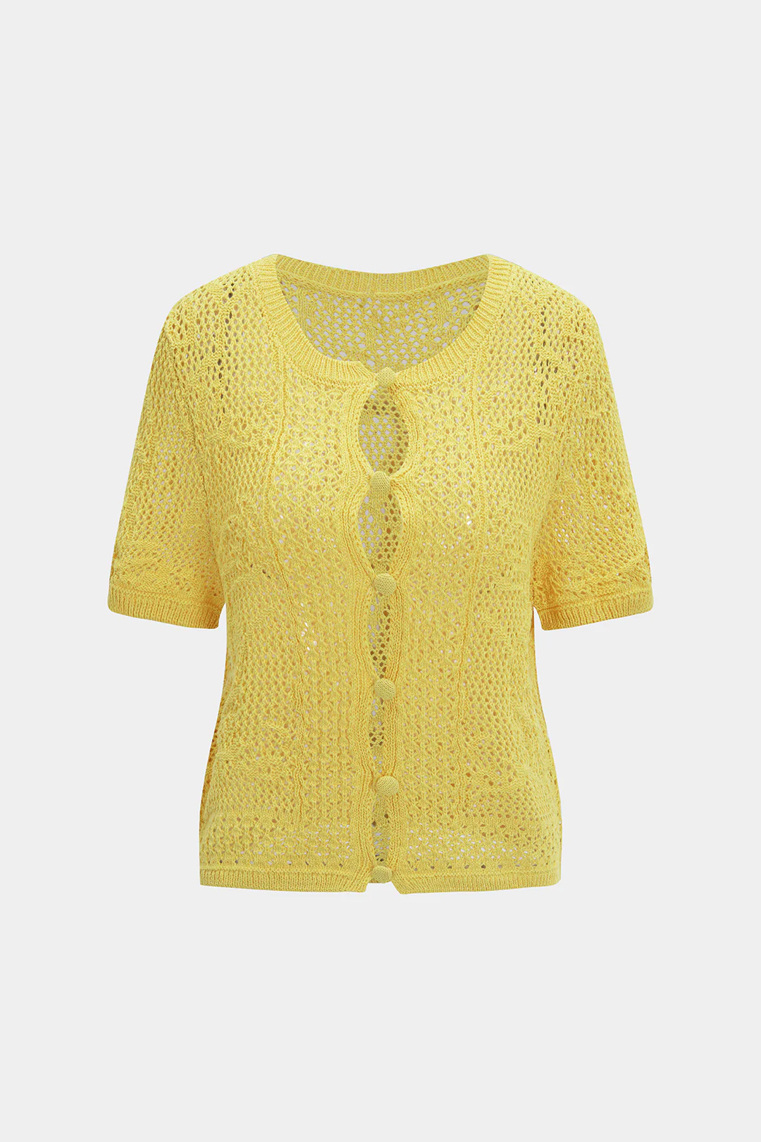 Knit Hollow Out Button Short-Sleeve Top