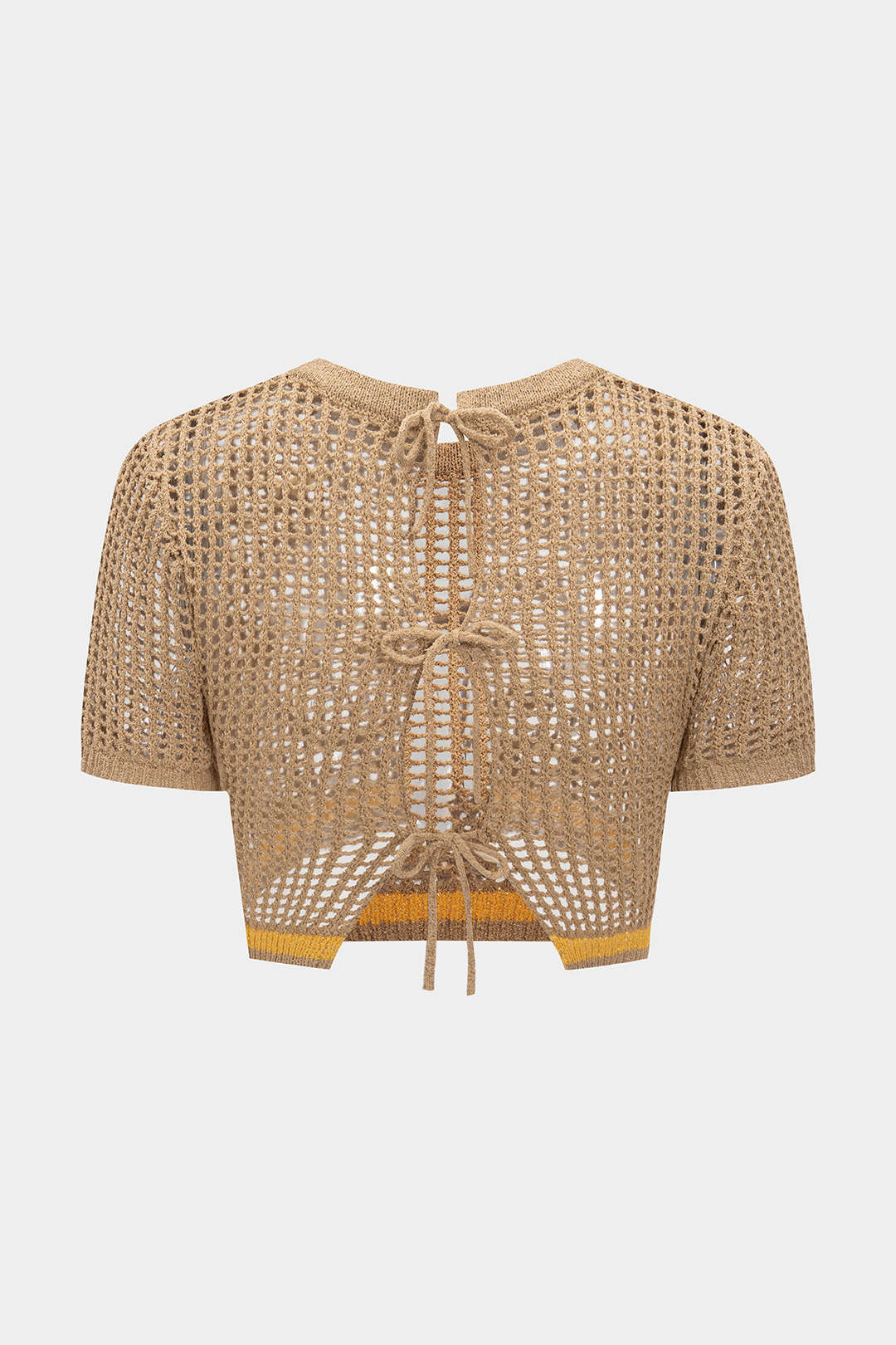 Knit 3D Embroidery Print Contrast Tie Back Short-Sleeve Top - Image 2