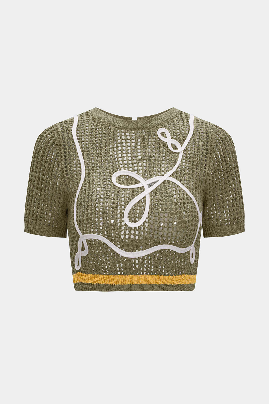 Knit 3D Embroidery Print Contrast Tie Back Short-Sleeve Top - Image 6