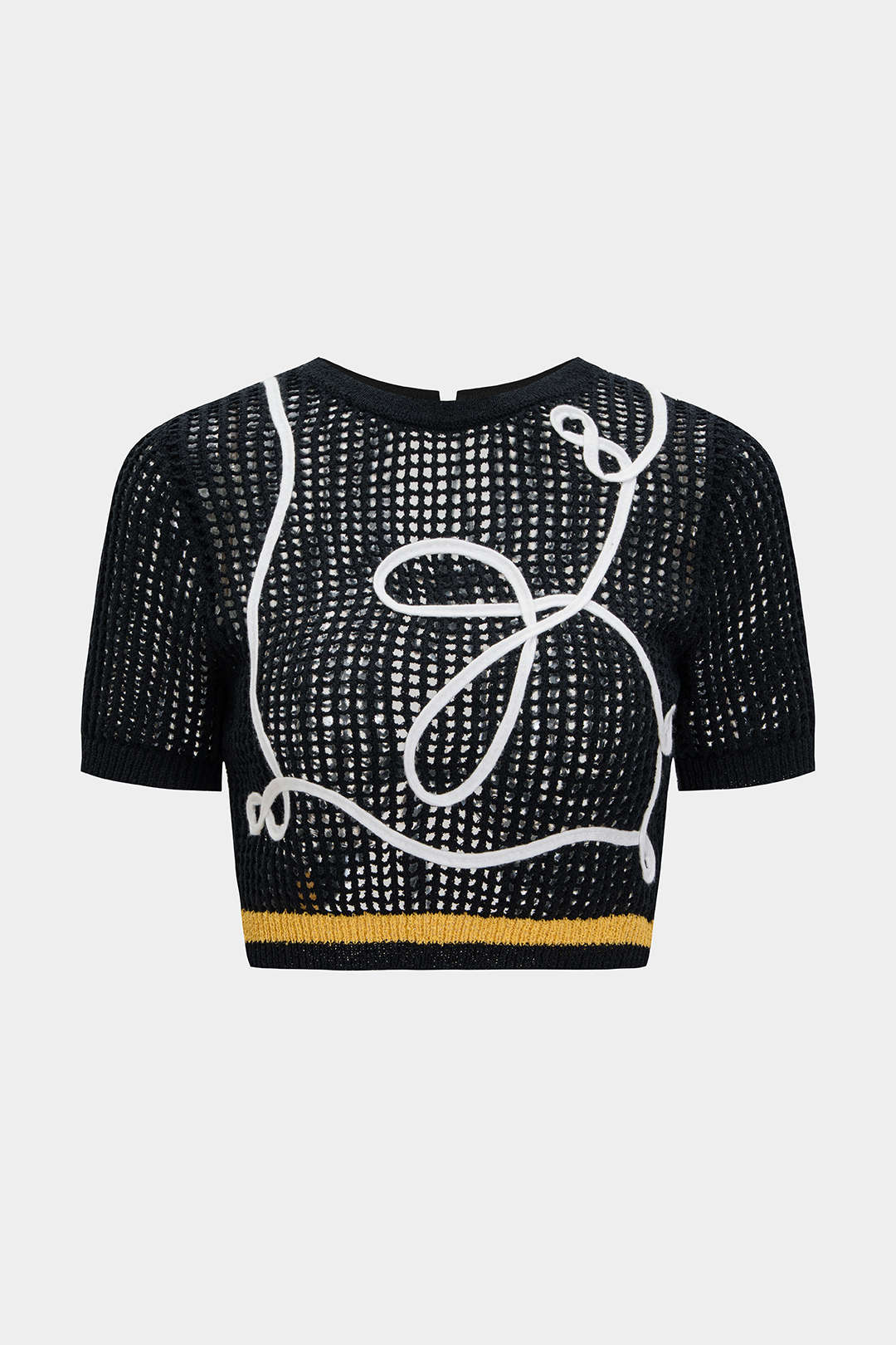 Knit 3D Embroidery Print Contrast Tie Back Short-Sleeve Top - Image 7