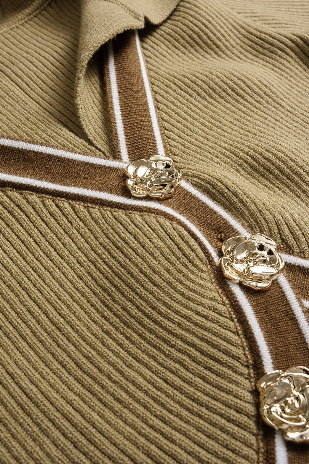 Knit Contrast Asymmetrical Metallic Button Short-Sleeve Top - Image 3