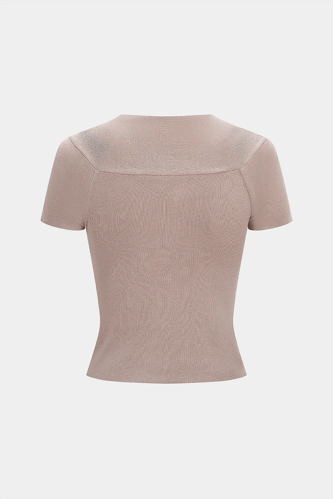 Knit V-Neck Twist Knot Ruched Short-Sleeve Top - Image 2