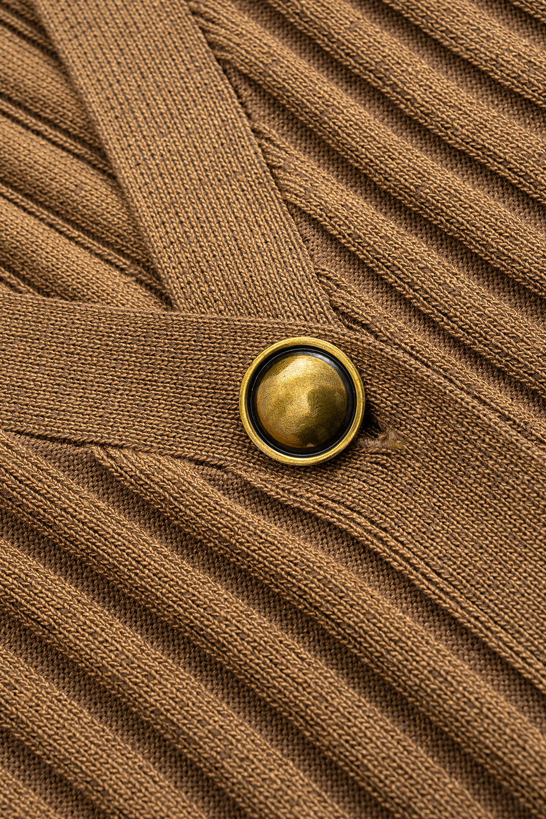 Knit V-Neck Puff Hem Ribbed Long-Sleeve Top - Image 3