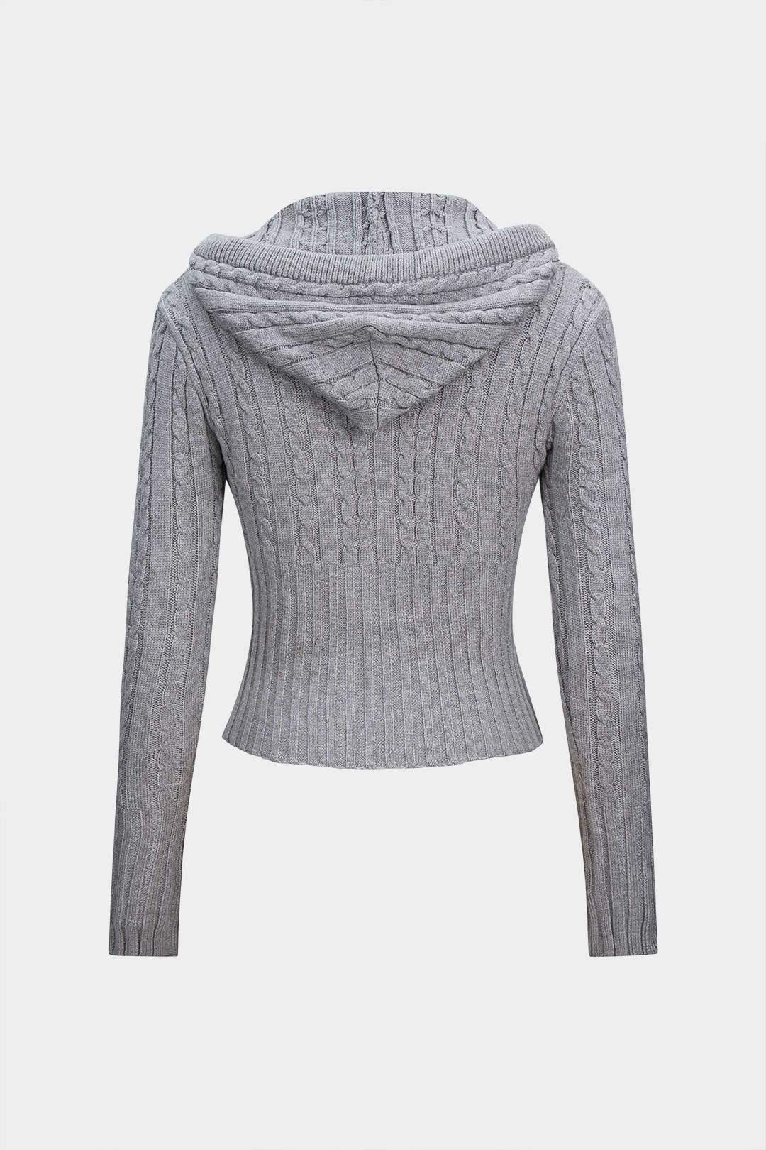 Cable Knit Zipper Hooded Cardigan - Image 2