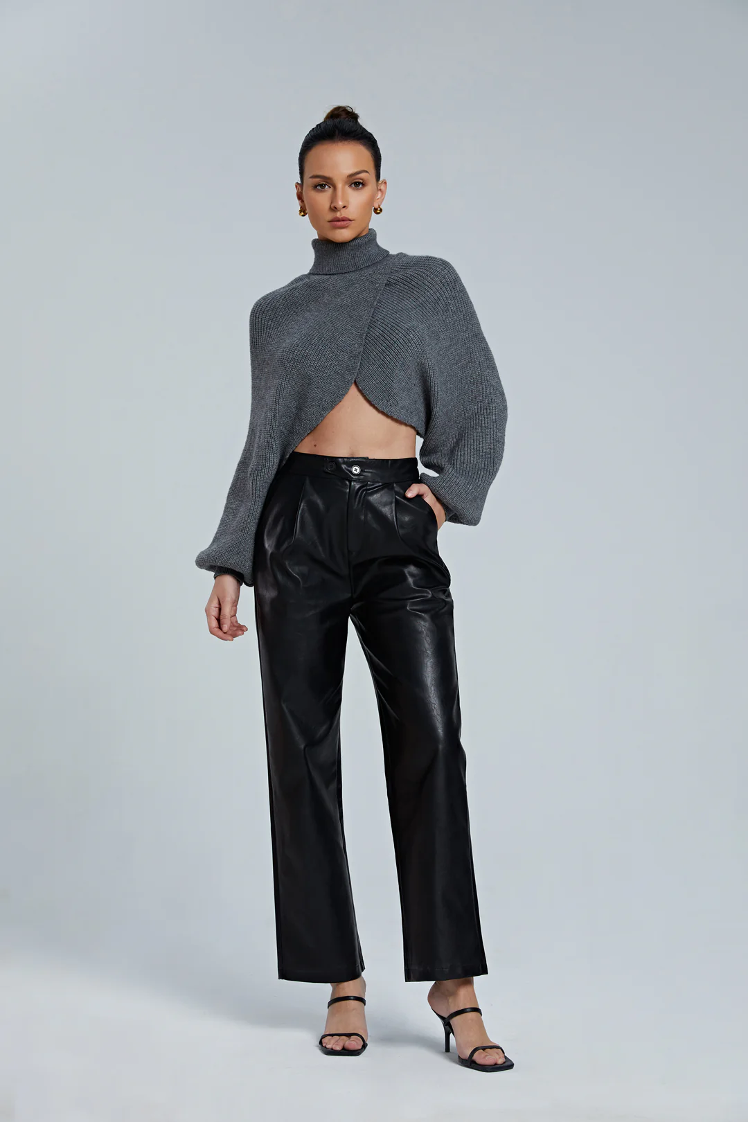 Batwing Sleeve Turtleneck Crop Sweater - Image 11