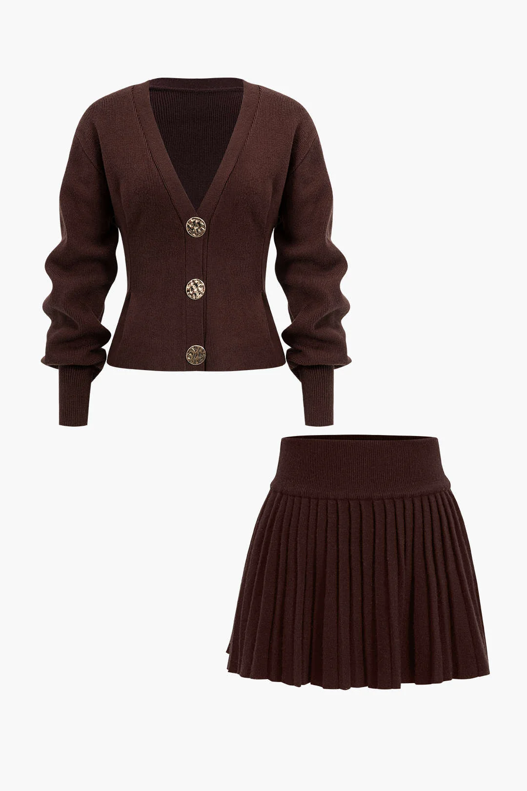 Knit Button V-neck Cardigan - Image 6
