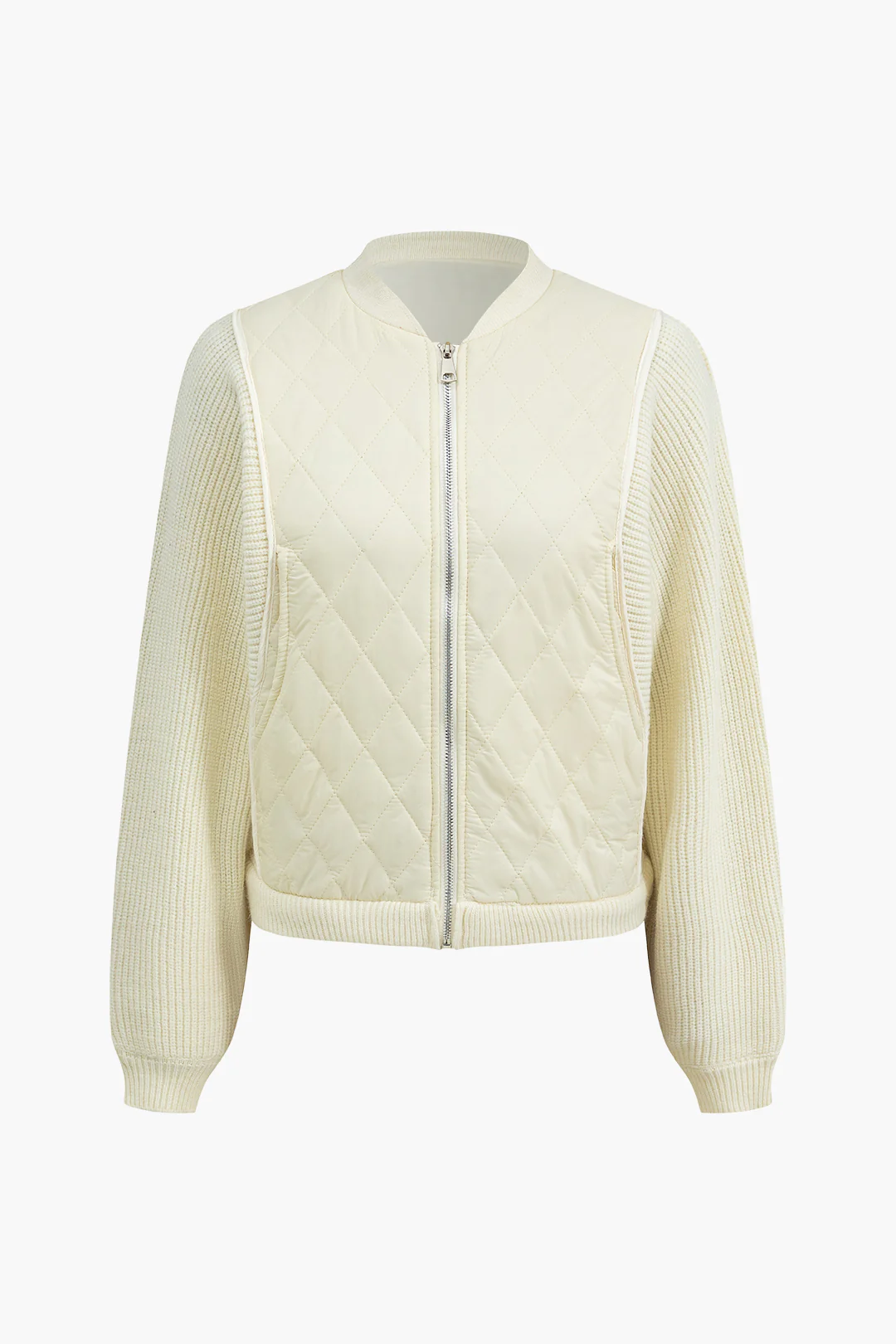 Knit Patchwork Zipper Cardigan - Image 5