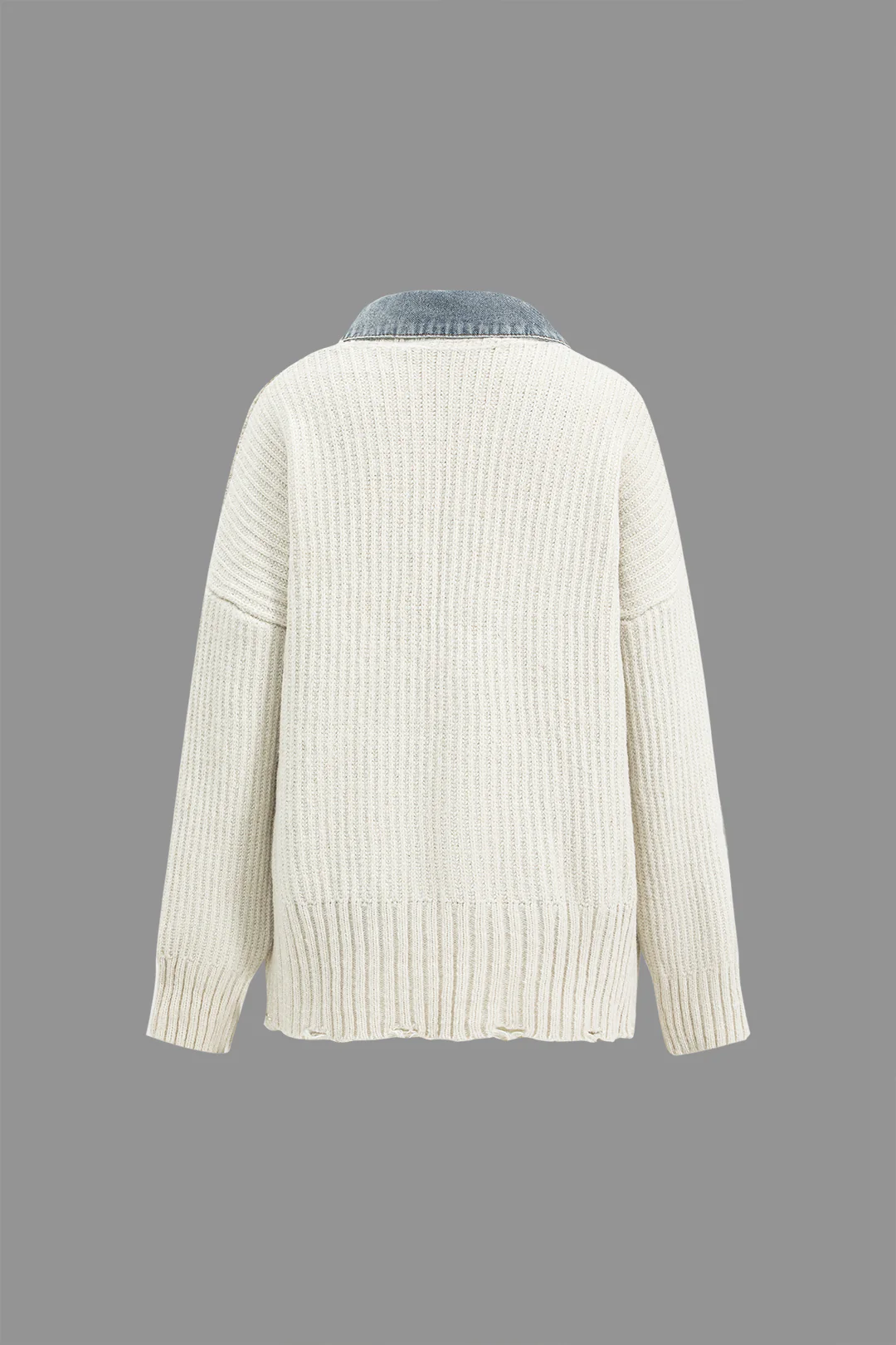 Knit Denim Patchwork Cardigan - Image 2