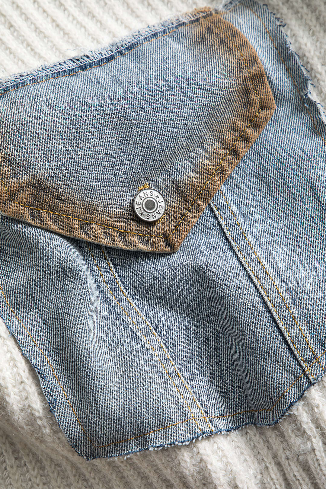 Knit Denim Patchwork Cardigan - Image 4
