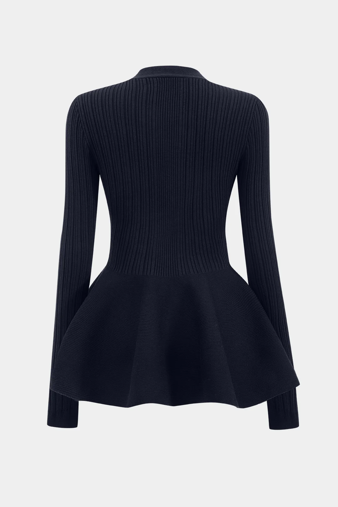 Solid V-neck Puff Hem Sweater Cardigan - Image 2