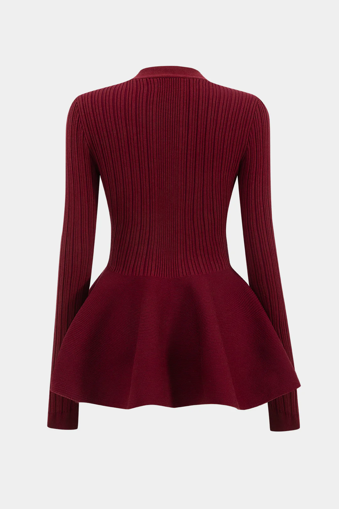 Solid V-neck Puff Hem Sweater Cardigan - Image 6
