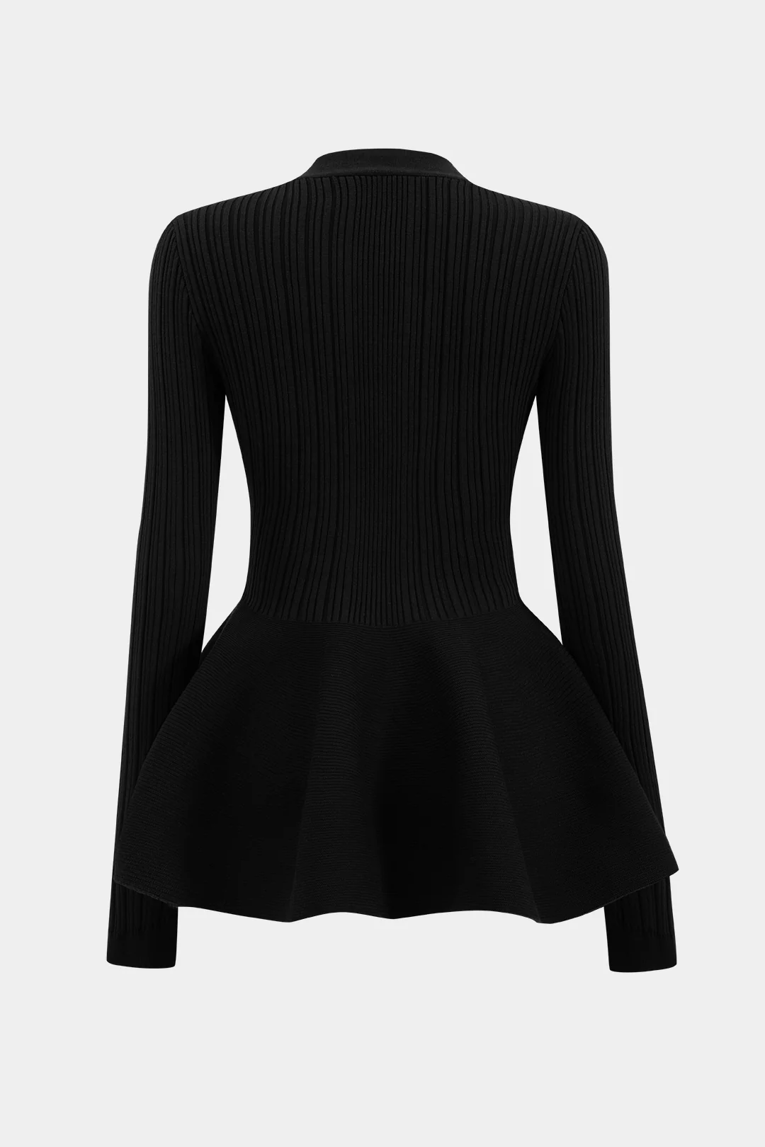Solid V-neck Puff Hem Sweater Cardigan - Image 8