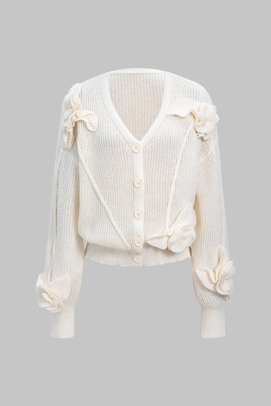 Wool 3D Floral V-Neck Cardigan