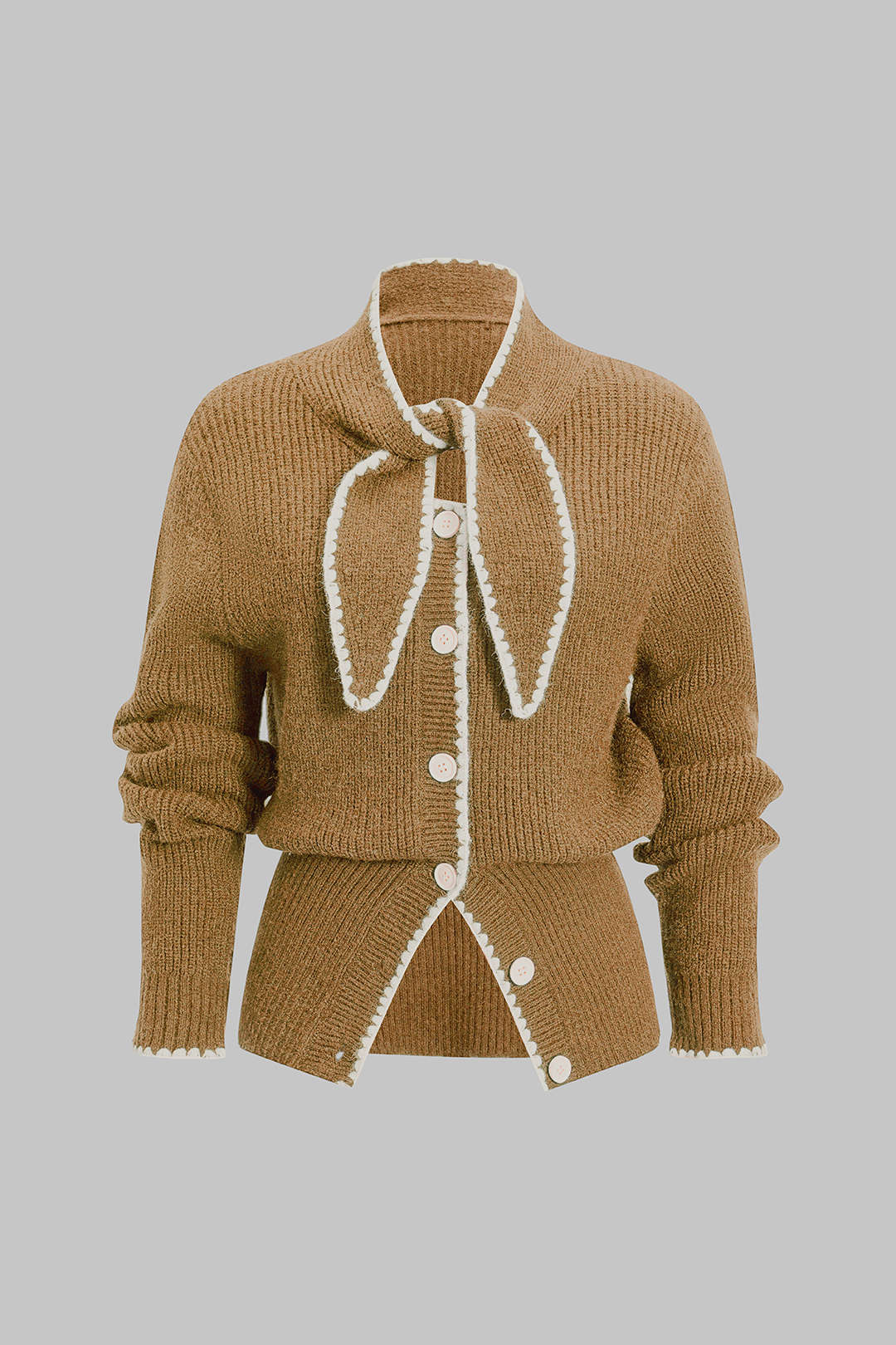 Knit Contrast Button Tie-Up Cardigan - Image 12