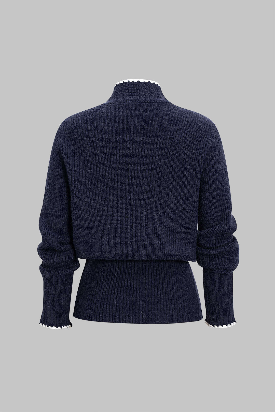 Knit Contrast Button Tie-Up Cardigan - Image 2