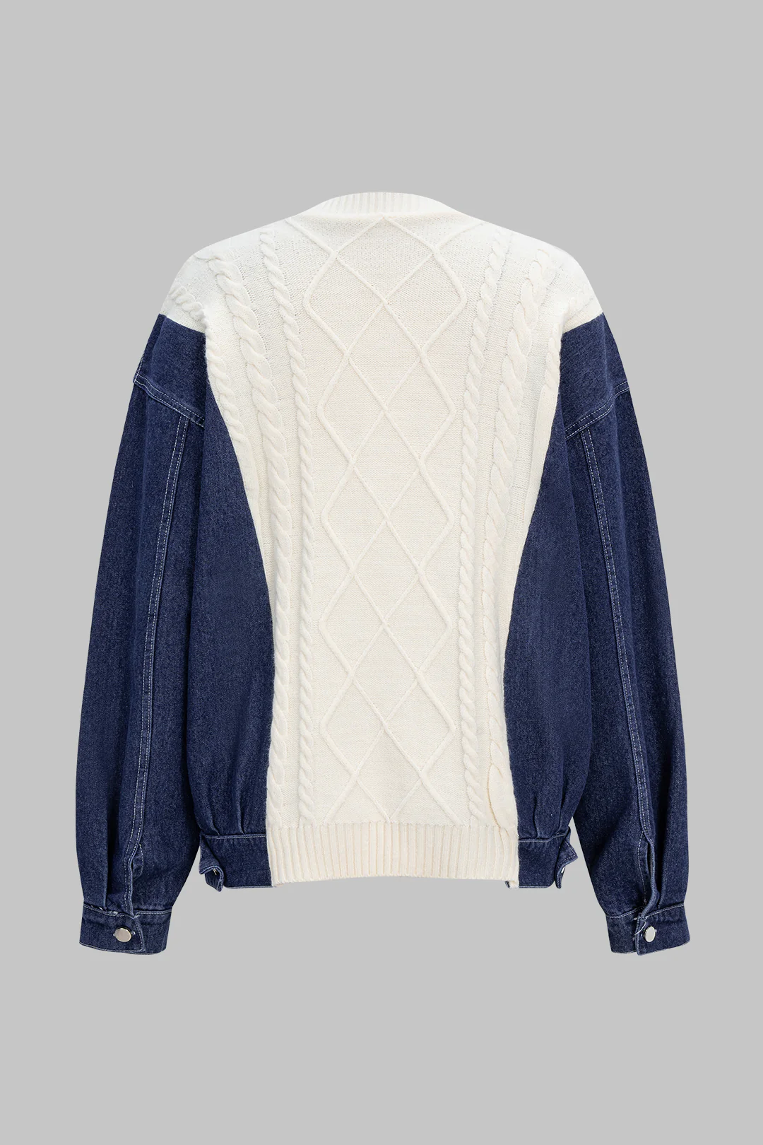 Patchwork Button Cable Sweater Cardigan - Image 2