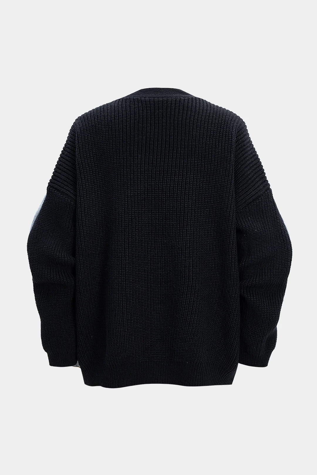 Denim Patchwork V-Neck Pocket Sweater Cardigan - Image 2