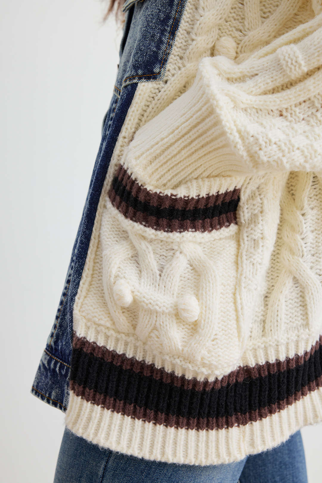 Knit Denim Patchwork Sweater Cardigan - Image 5