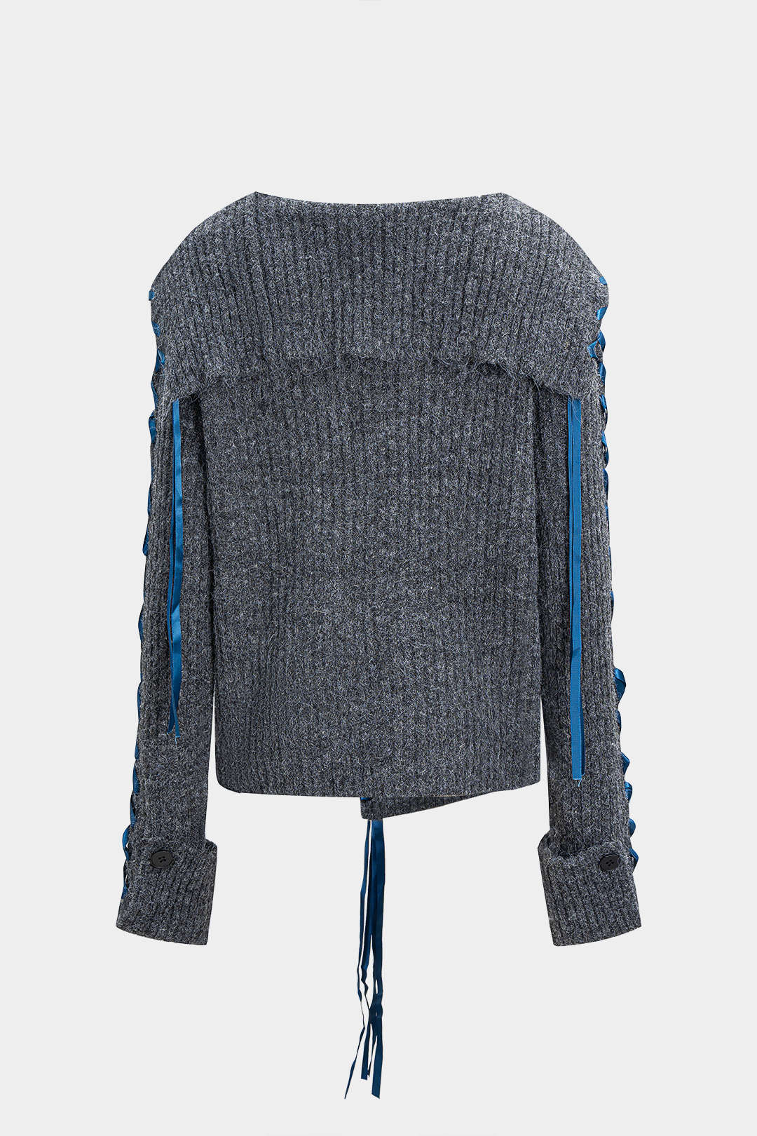 Knit Drawstring Ribbed Cardigan - Image 3