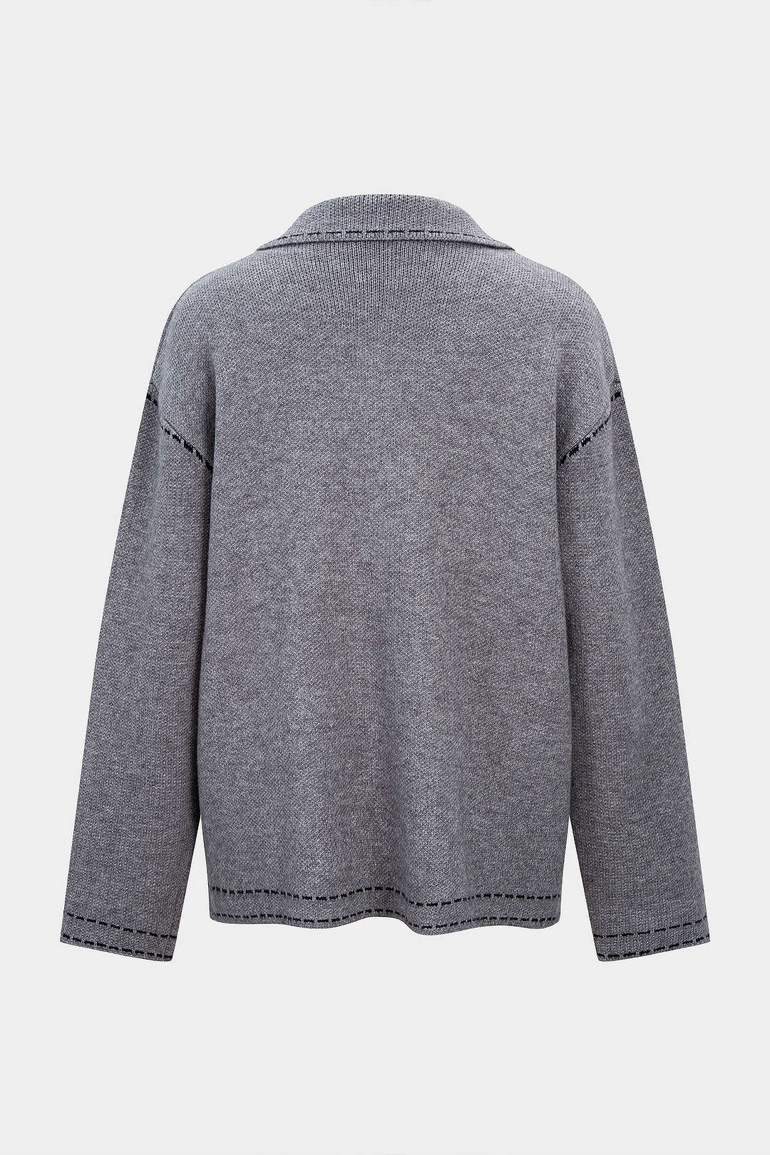 Knit Contrast Line Lapel Cardigan - Image 2
