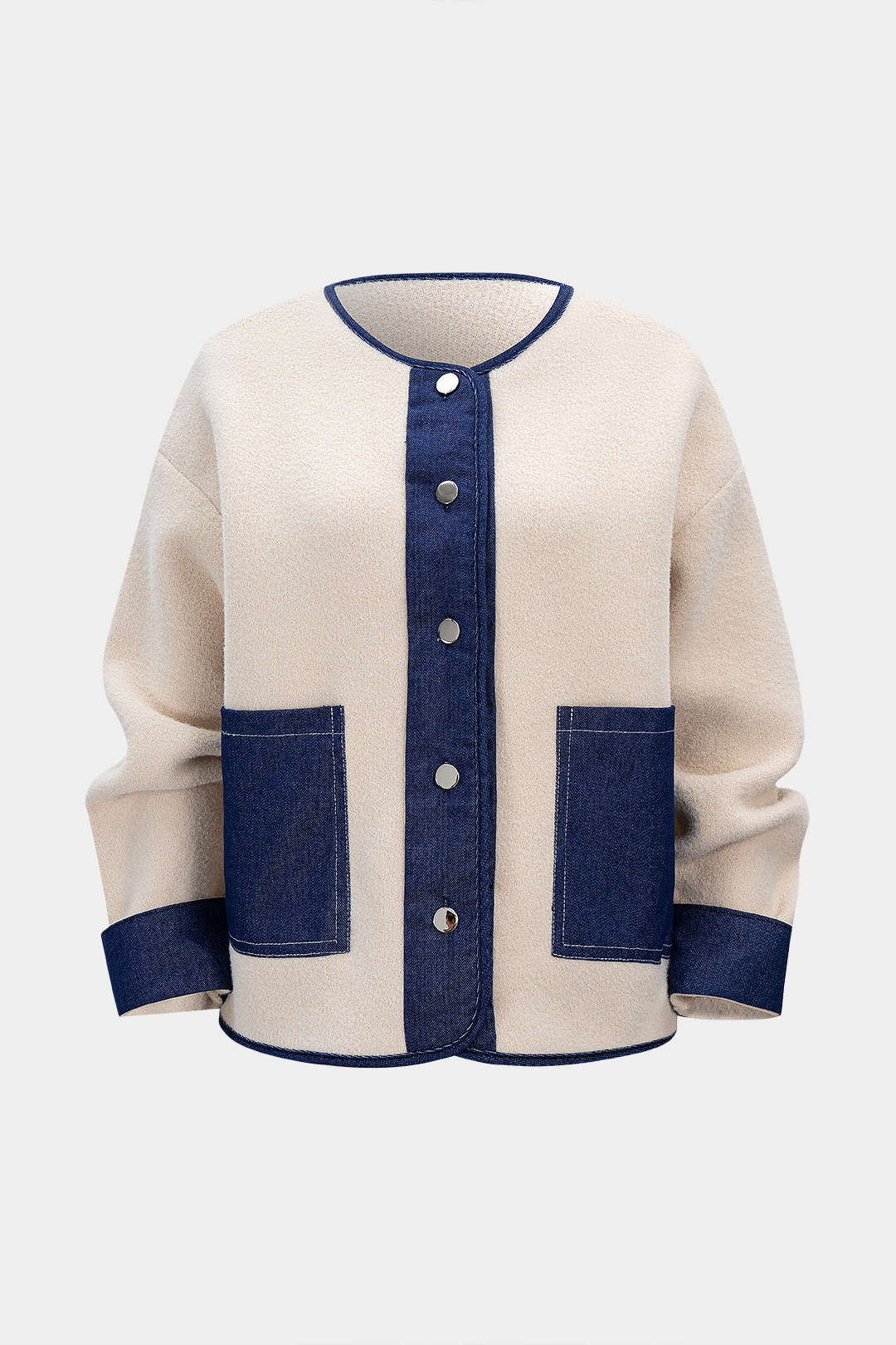 Knitted Denim Patchwork Pocket Cardigan
