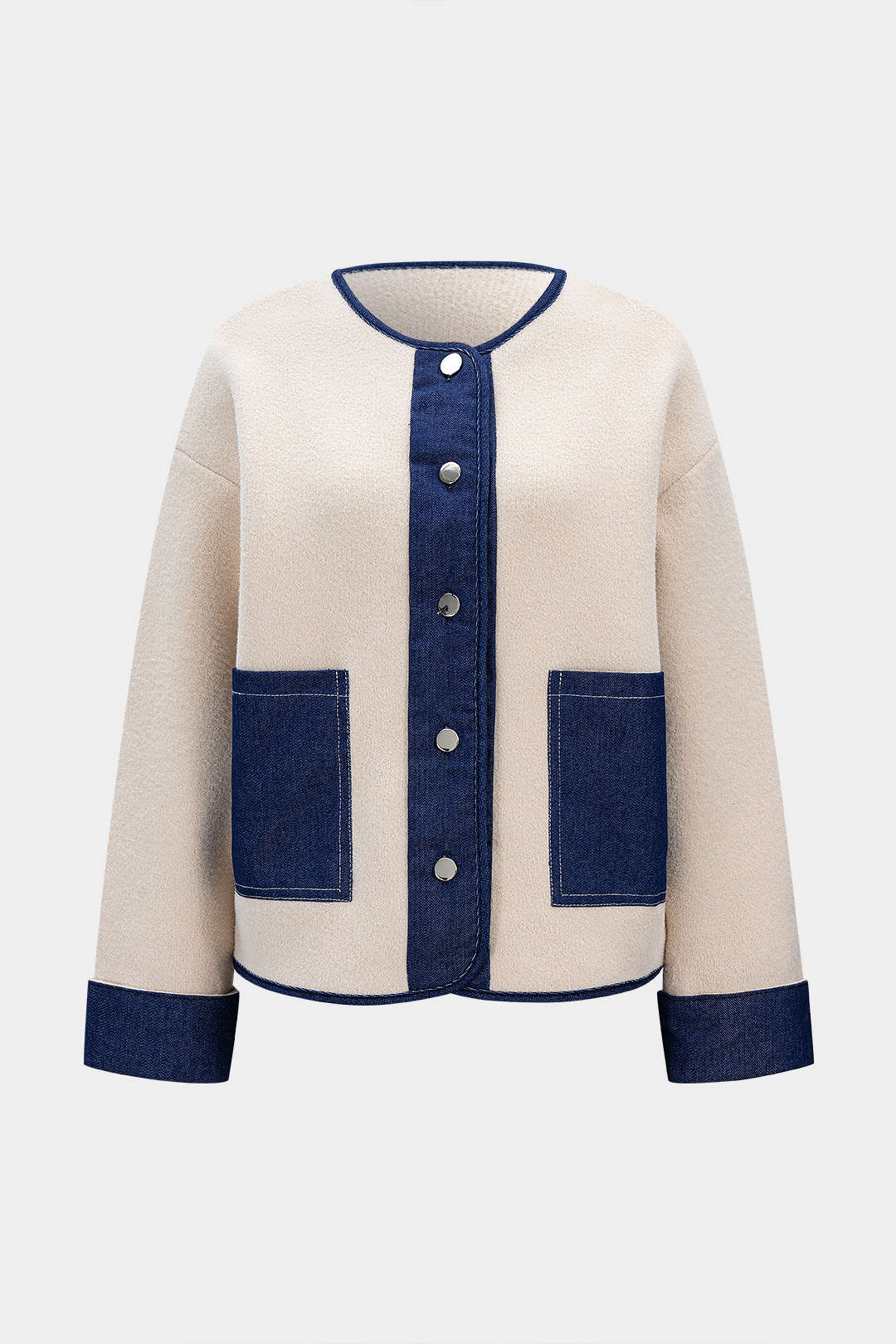 Knitted Denim Patchwork Pocket Cardigan - Image 2