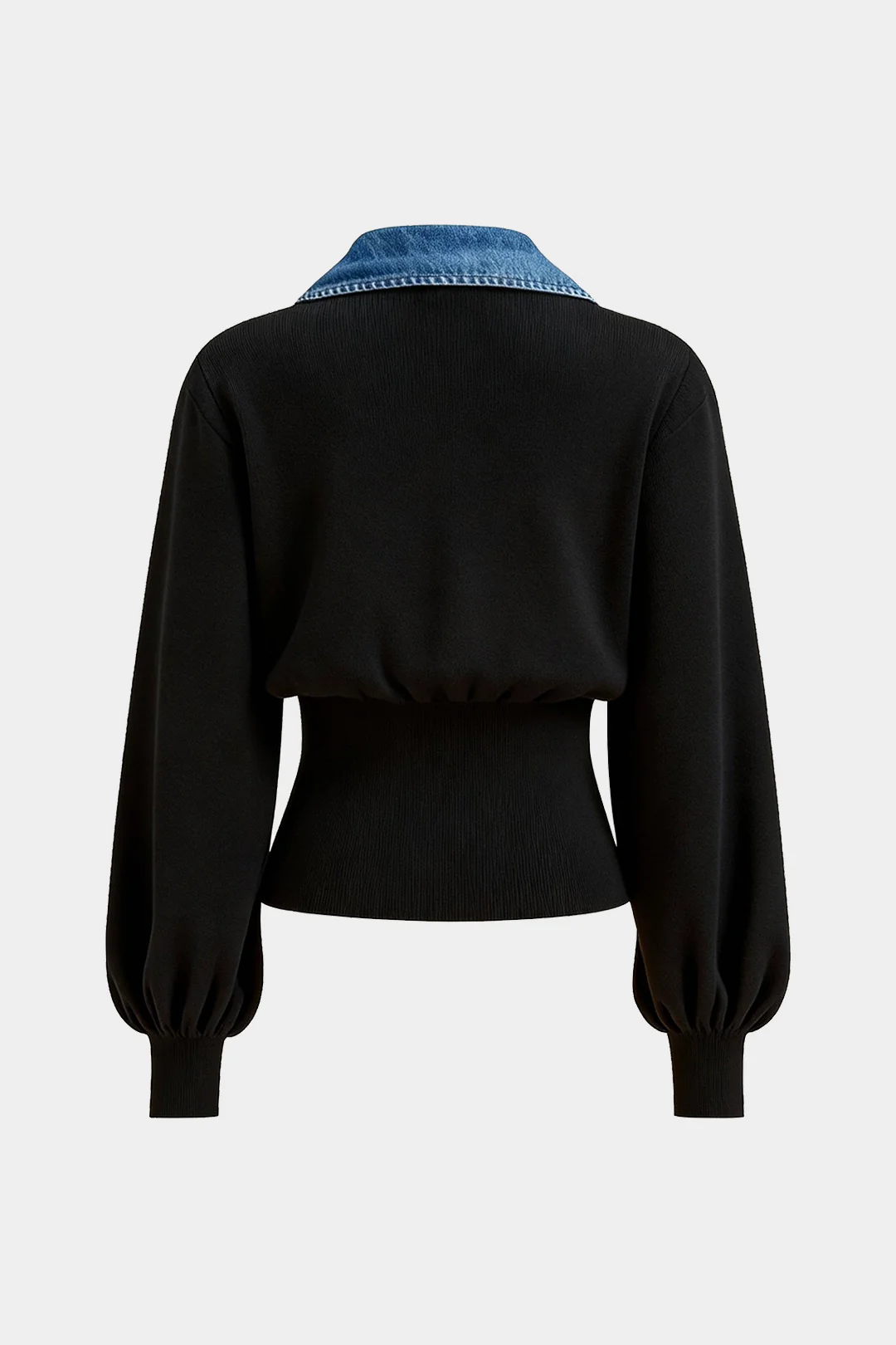 Knit Corset Waist Washed V-Neck Ruched Patchwork Cardigan - Image 2