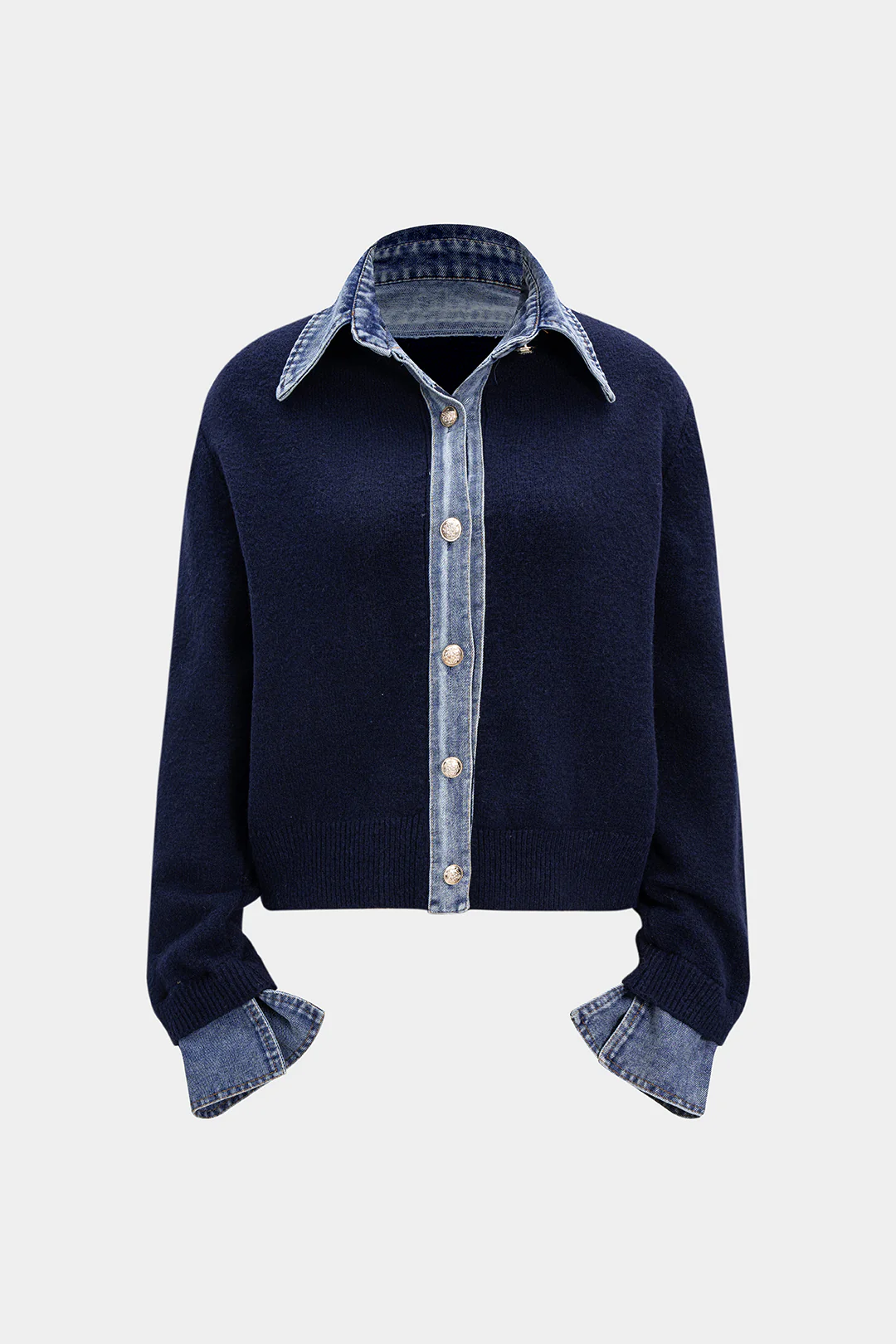 Knit Denim Patchwork Cardigan - Image 2