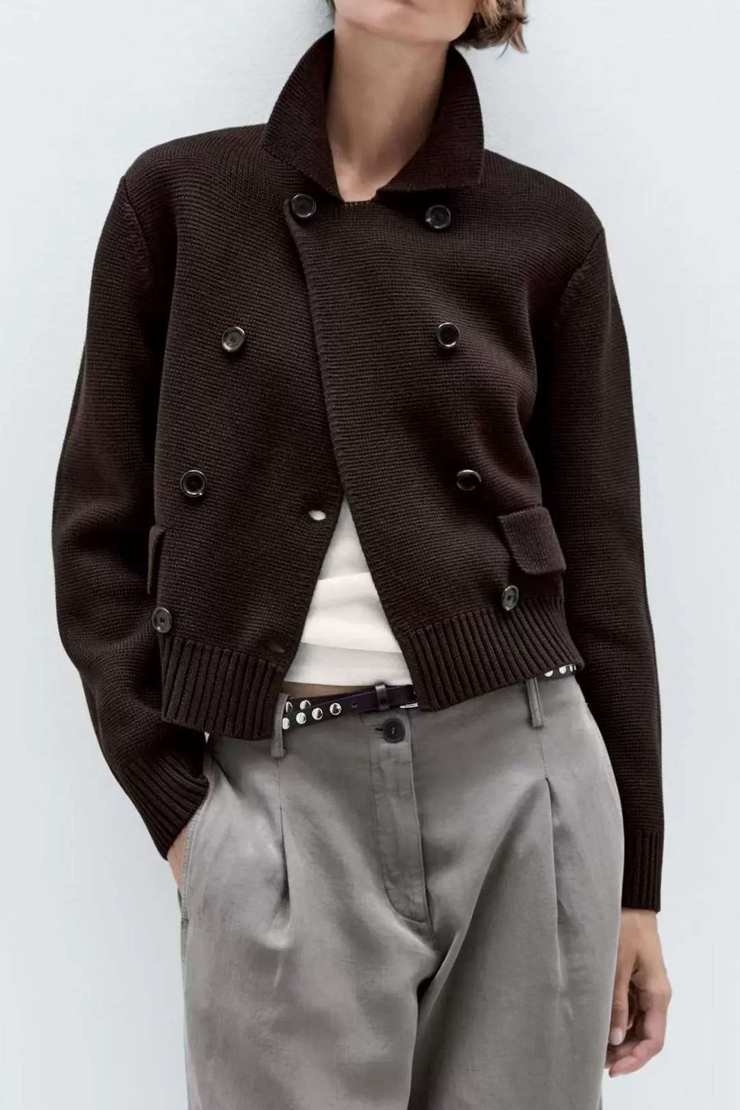 Knit Double Breasted Cardigan - Image 3