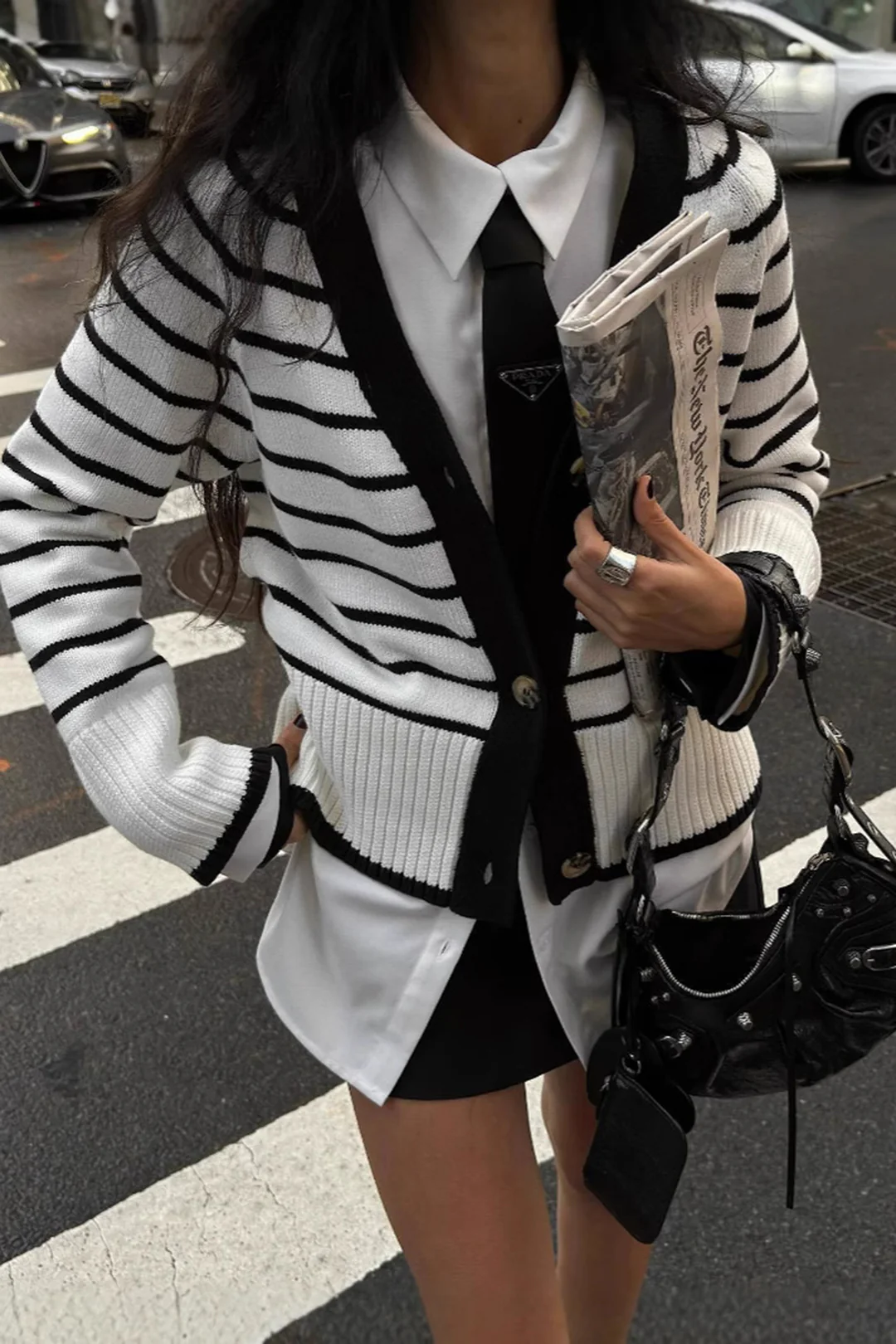 Knit Contrast Stripes Print V-Neck Button Cardigan - Image 2