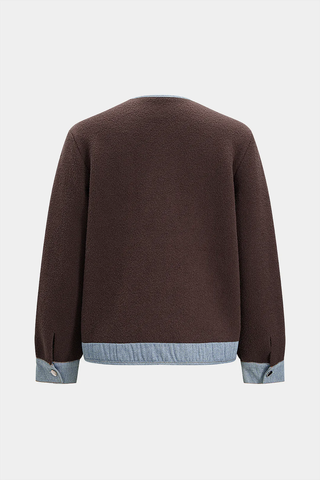 Knit Denim Patchwork Round Neck Cardigan - Image 2