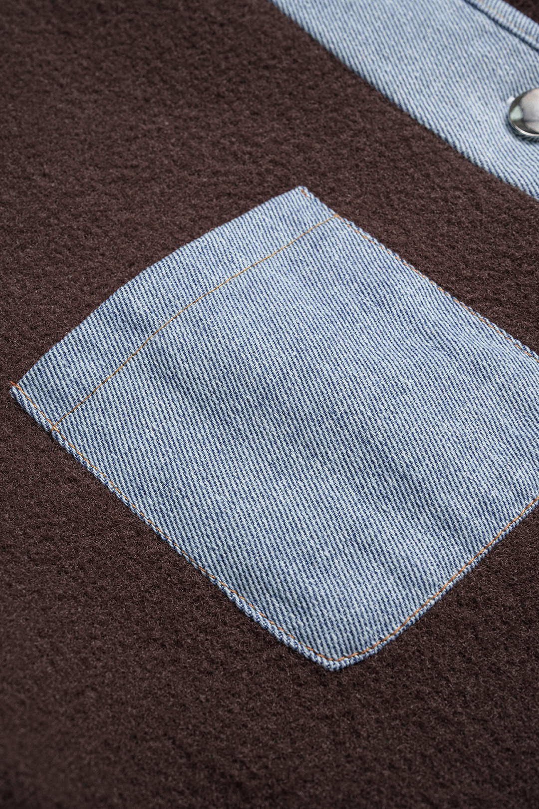 Knit Denim Patchwork Round Neck Cardigan - Image 4