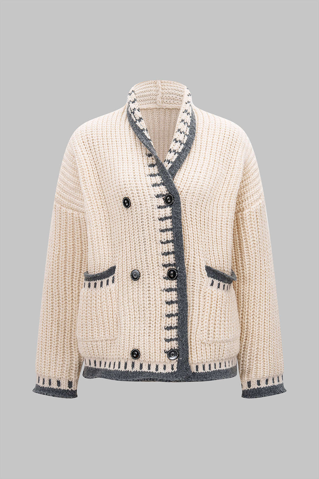 Knit Color Block Button Long Sleeve Cardigan