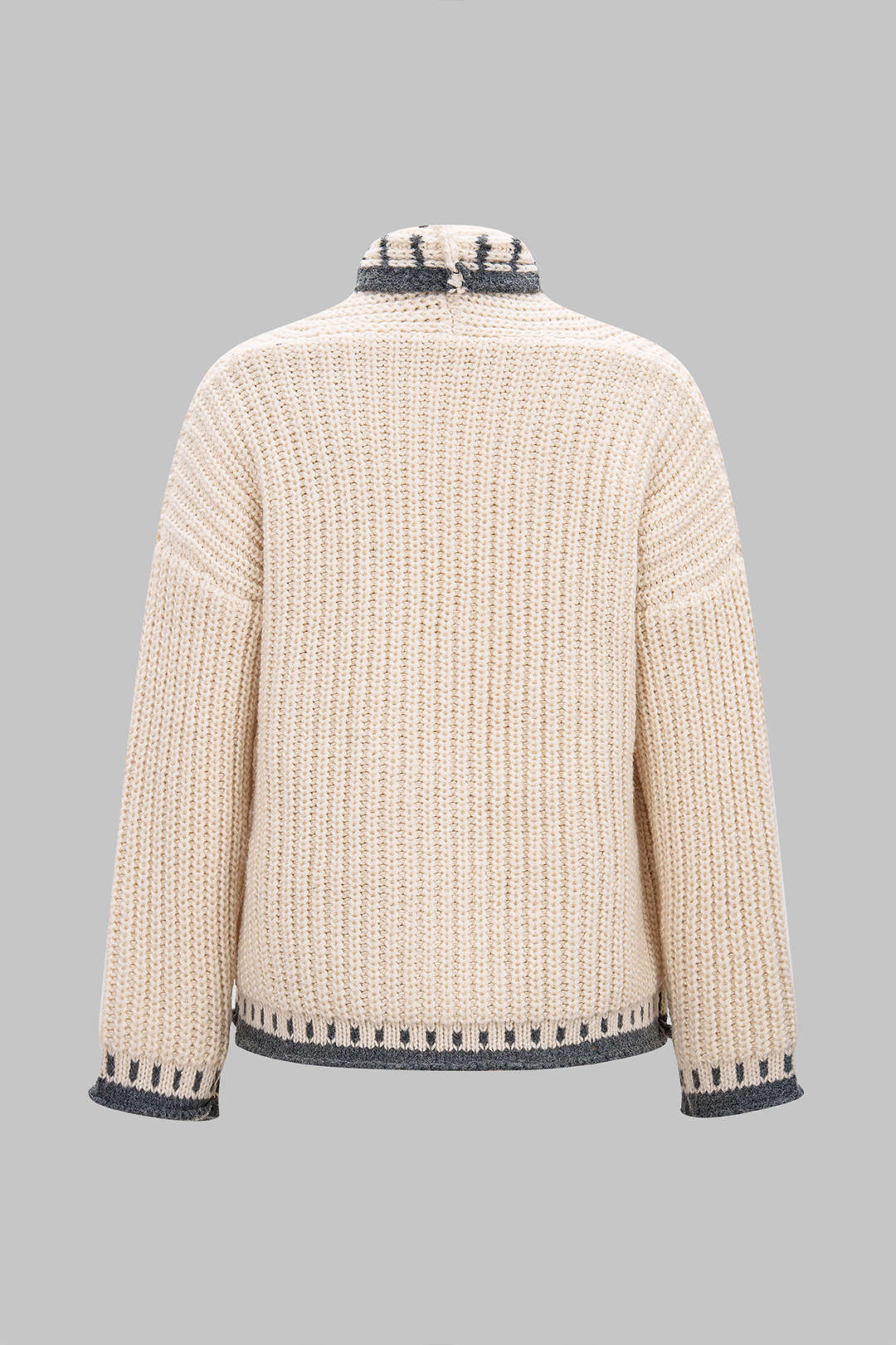 Knit Color Block Button Long Sleeve Cardigan - Image 2