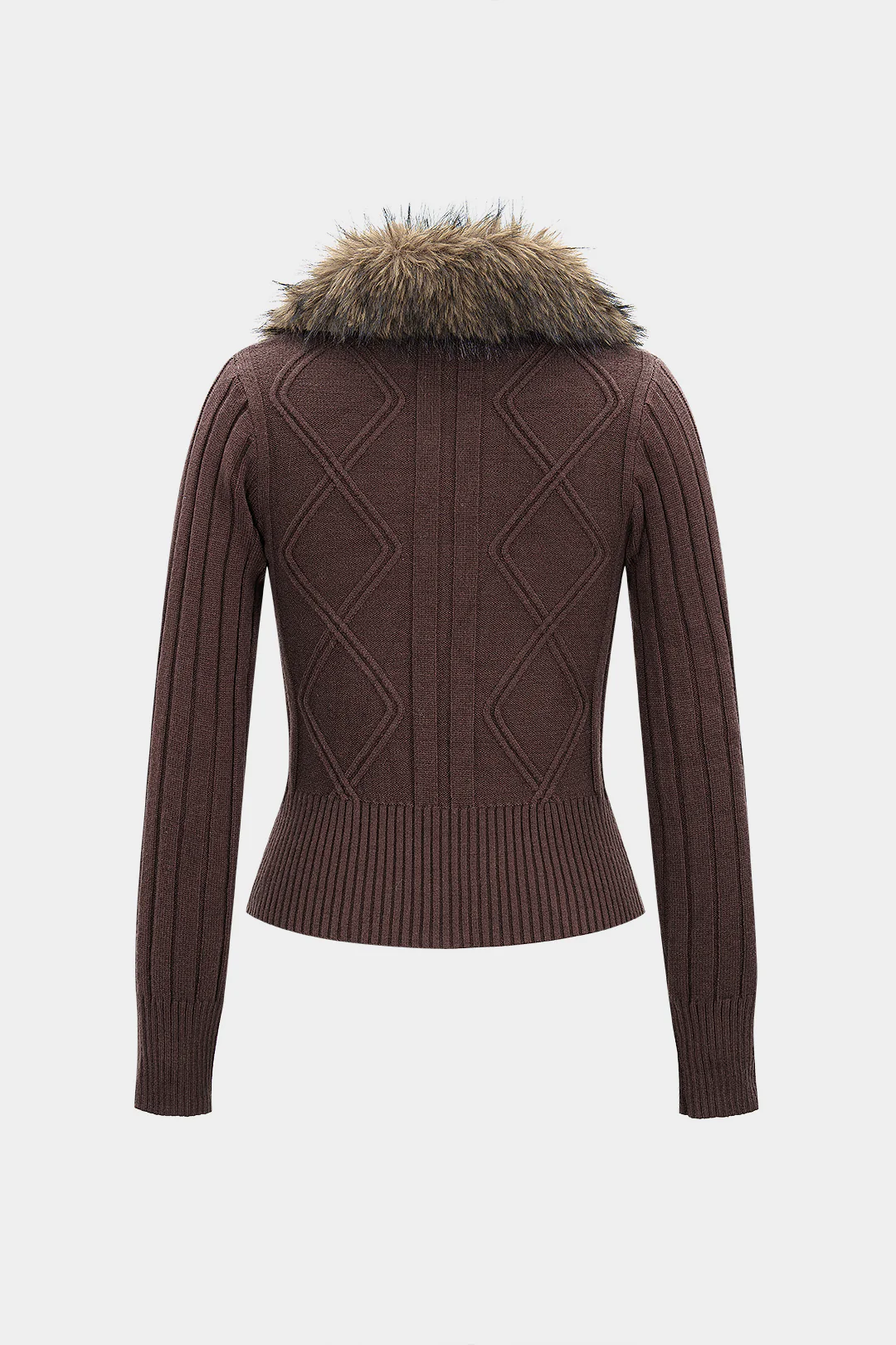 Knit Patchwork Fringe Zipper Cardigan - Image 2