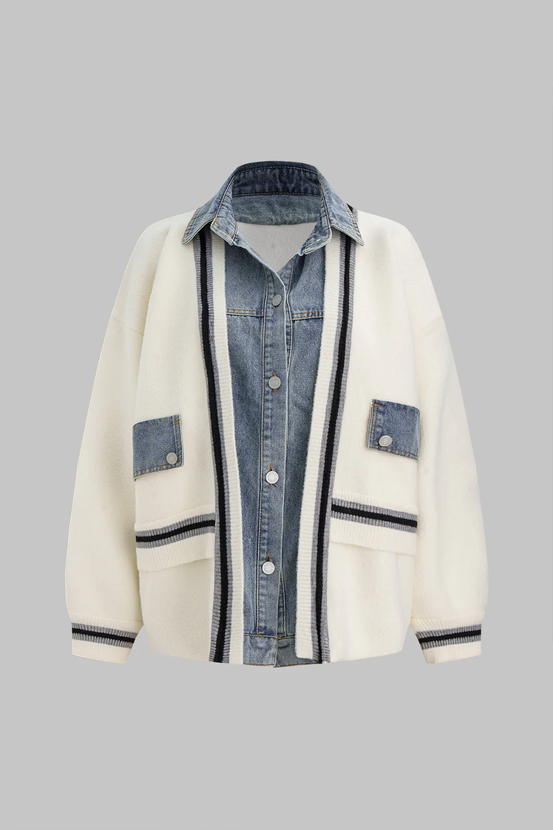 Knit Denim Patchwork Contrast Binding Cardigan