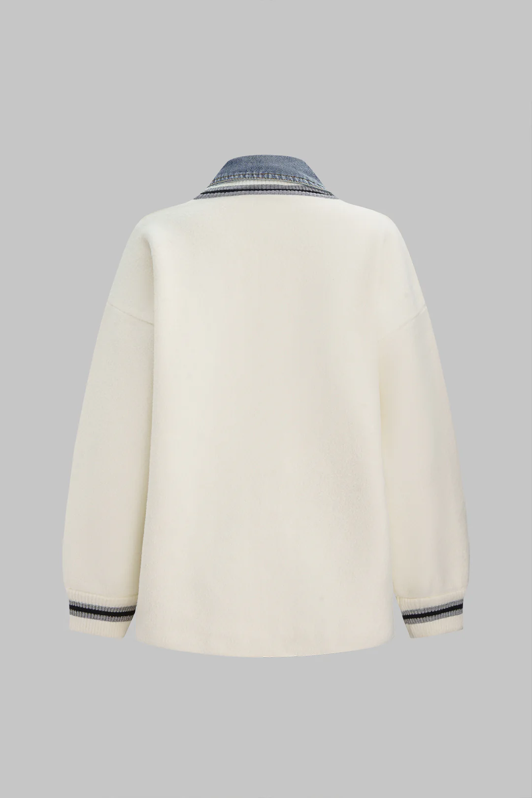 Knit Denim Patchwork Contrast Binding Cardigan - Image 2