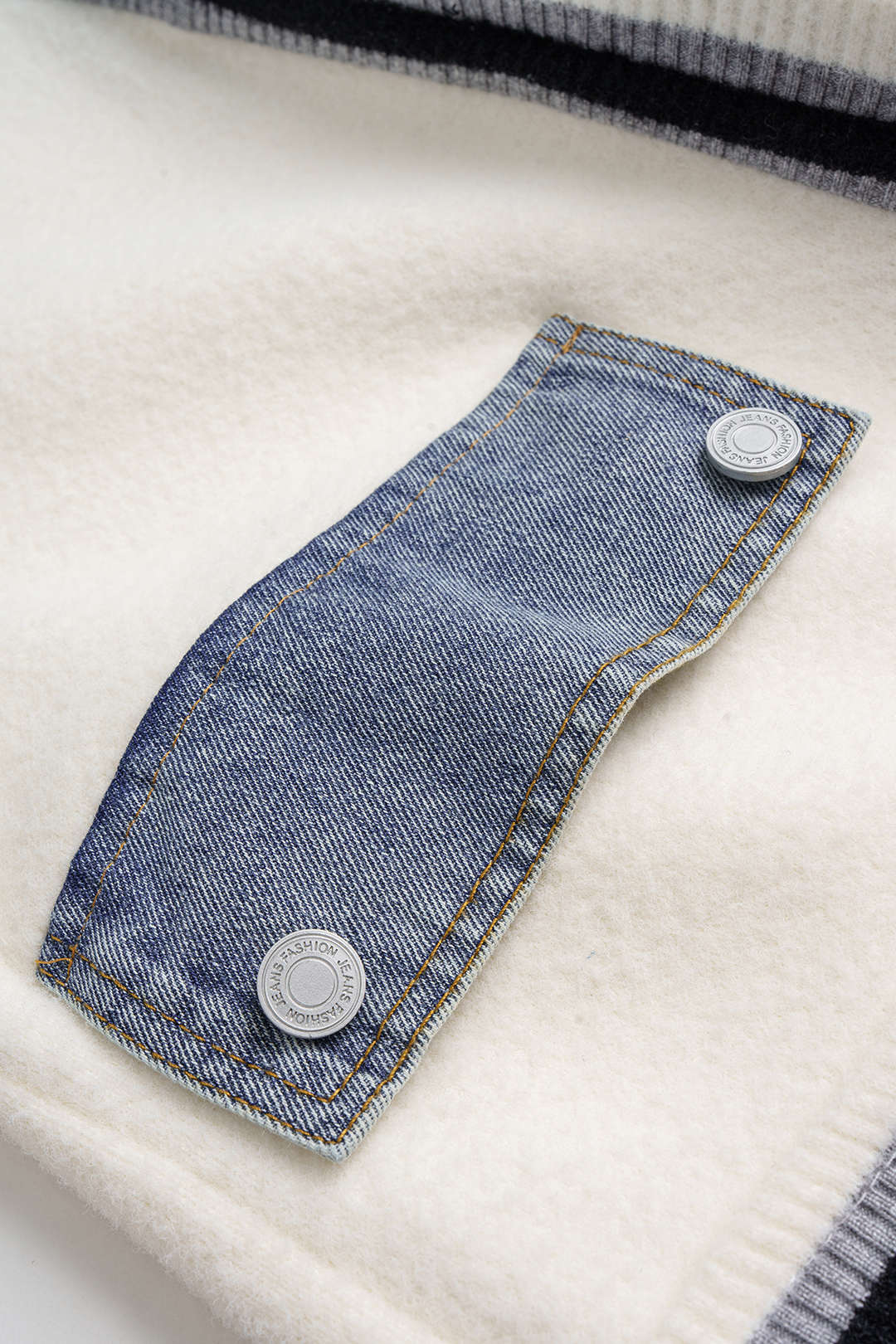Knit Denim Patchwork Contrast Binding Cardigan - Image 4