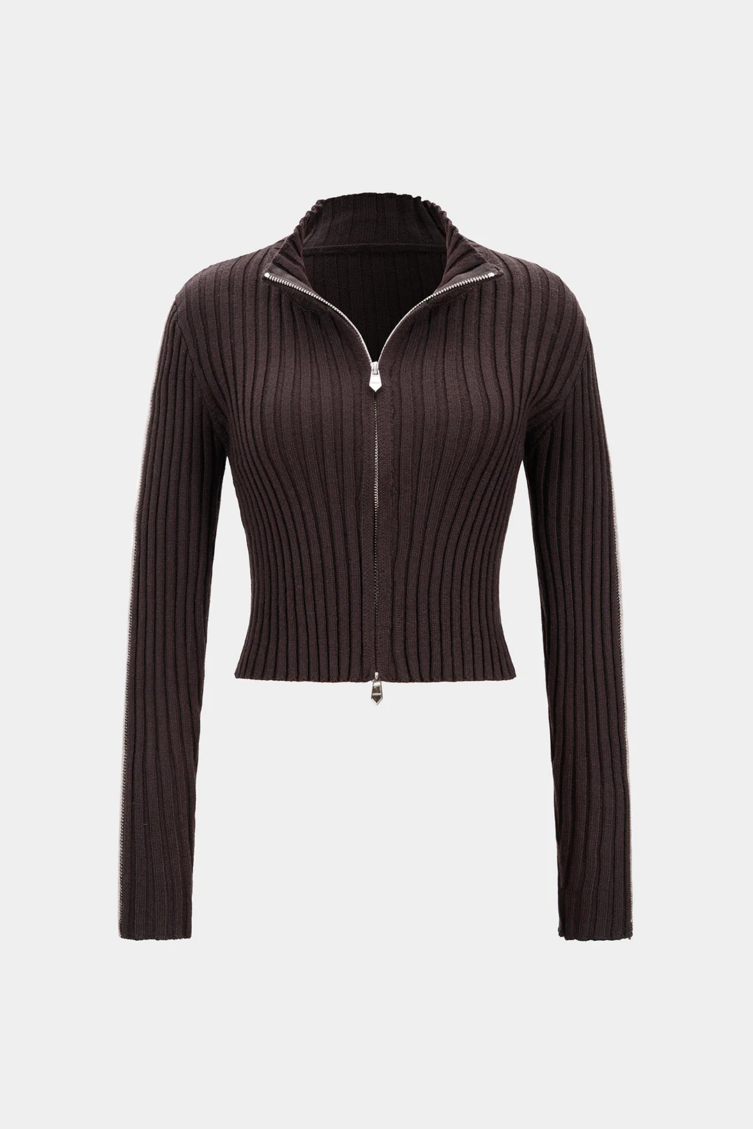 Knit Ribbed Zipper Cardigan