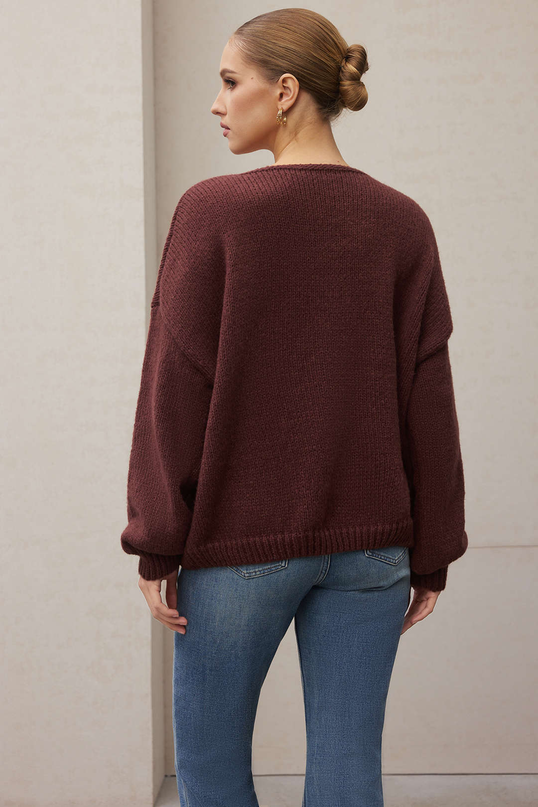 Knit Round Neck Tie-Up Cardigan - Image 2