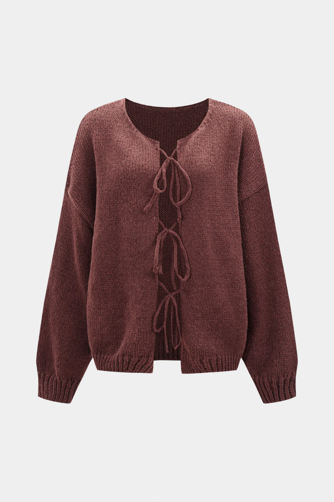 Knit Round Neck Tie-Up Cardigan - Image 5